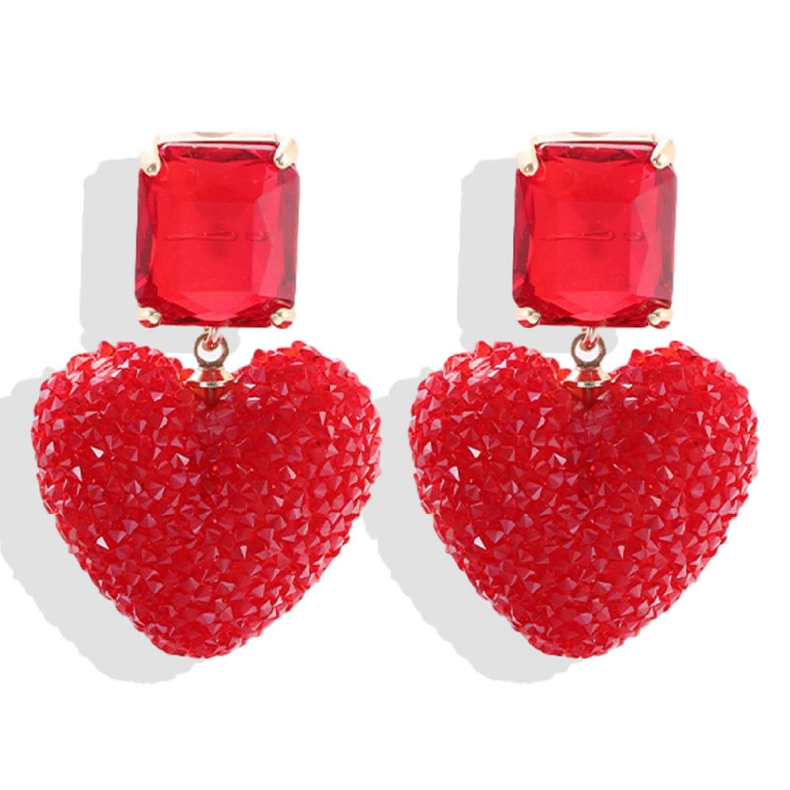 Valentine Rhinestone Heart Drop Earrings sparkling heart-shaped jewelry for romantic occasions