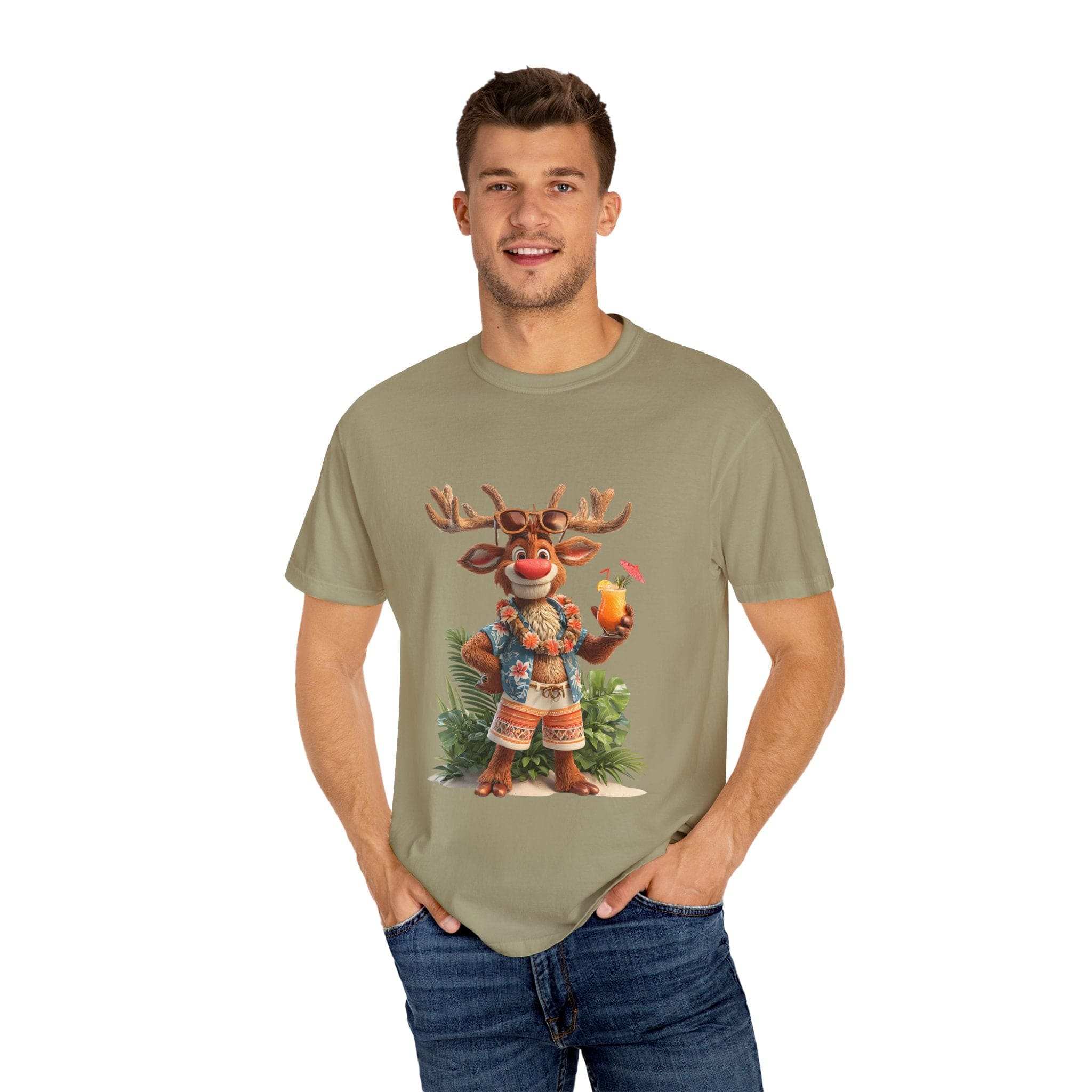 T-Shirt Tropical Vacation Reindeer Unisex Garment-Dyed Tee