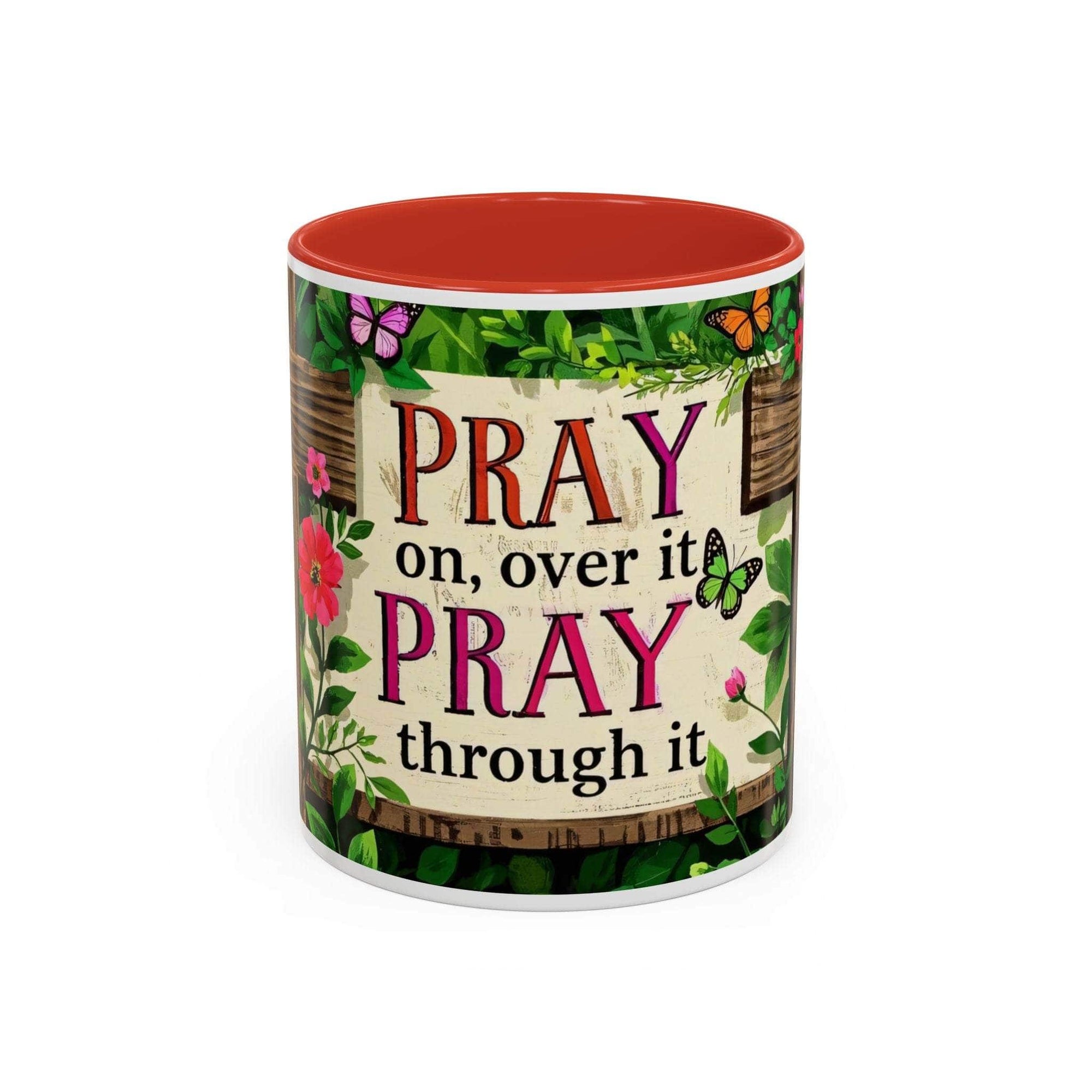Mug with floral design and motivational quote on a white background