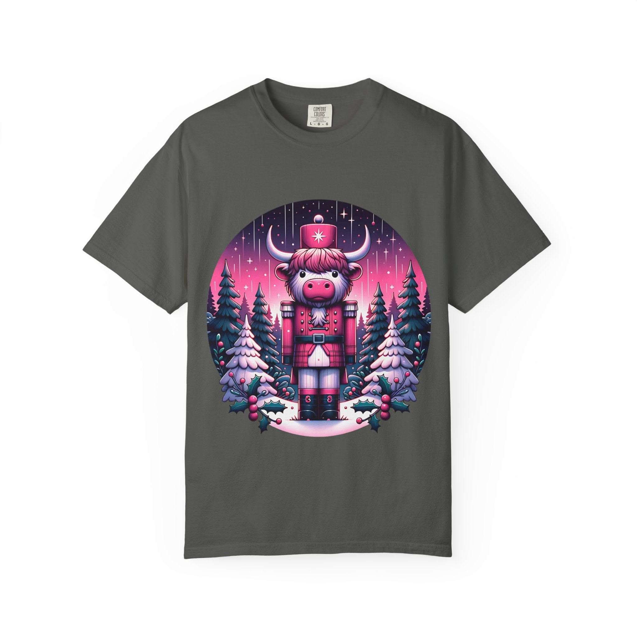Black Cow Nutcracker T-shirt by Printify, cozy fabric, perfect for animal lovers and farmhouse style