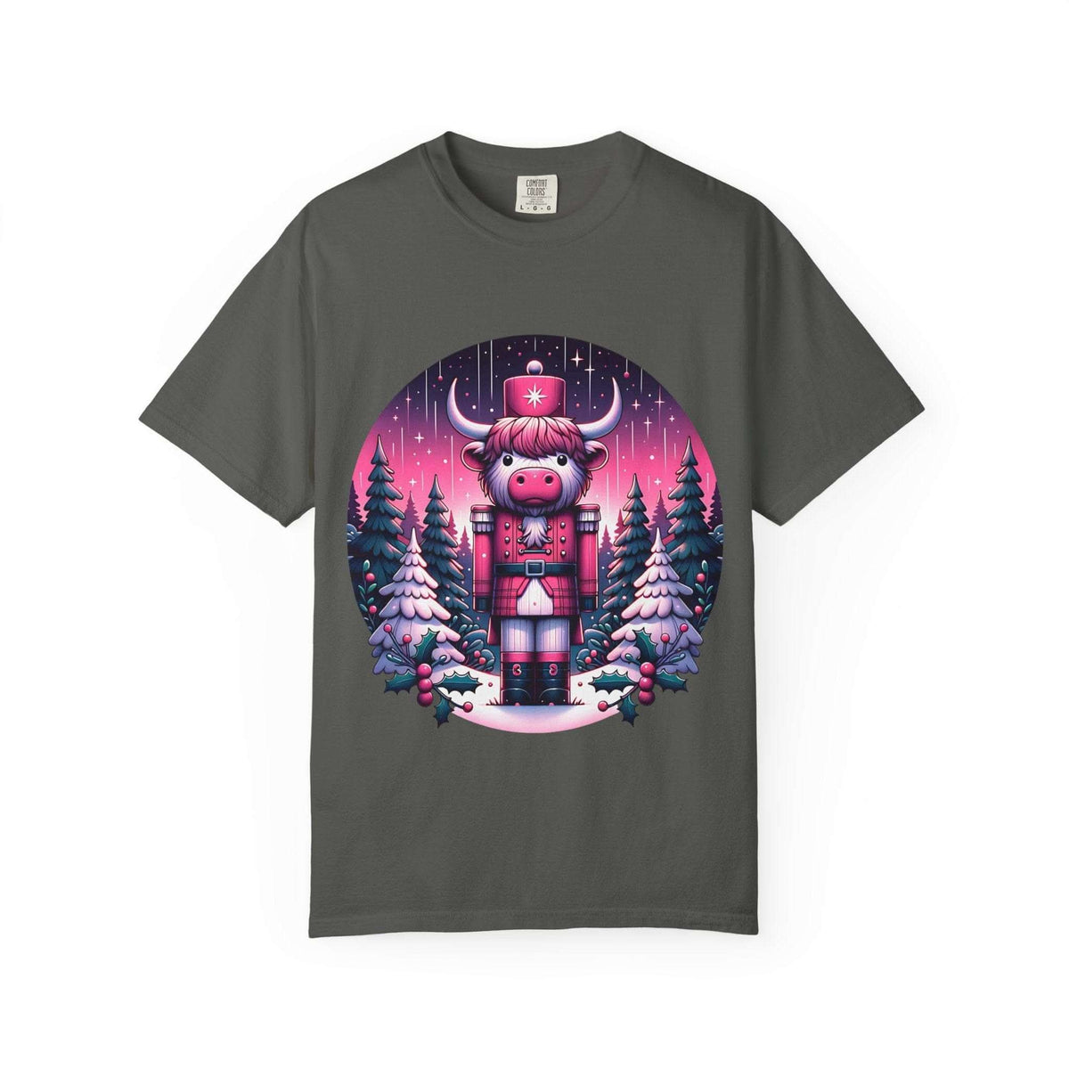 Black Cow Nutcracker T-shirt by Printify, cozy fabric, perfect for animal lovers and farmhouse style