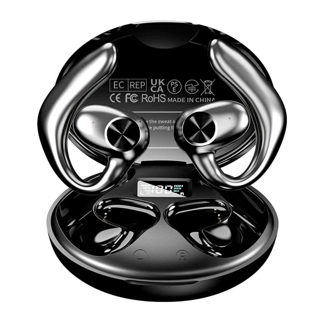 Luisport Open Ear Bluetooth Earbuds showcasing lightweight, open ear design for comfortable, safe, wireless audio listening outdoors.