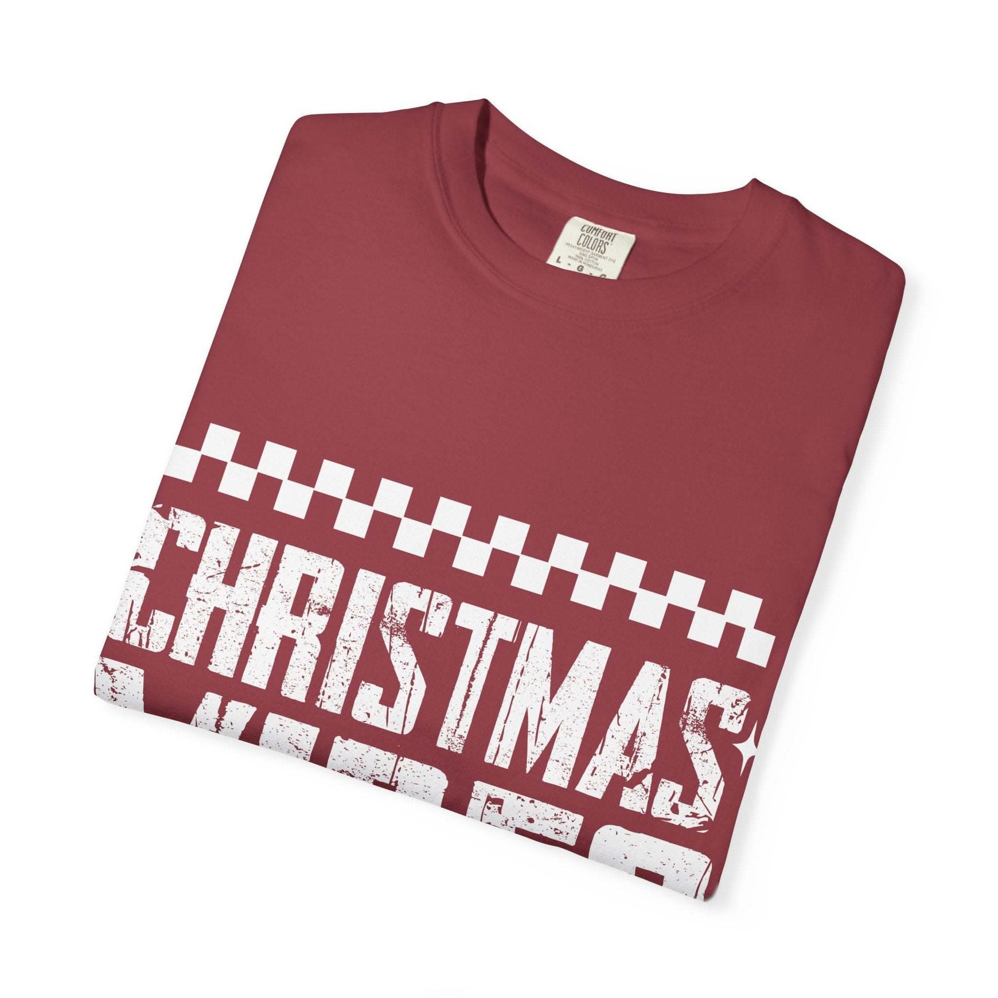 Distressed Christmas Vibes T-Shirt with soft, faded holiday graphics and vintage garment-dyed look
