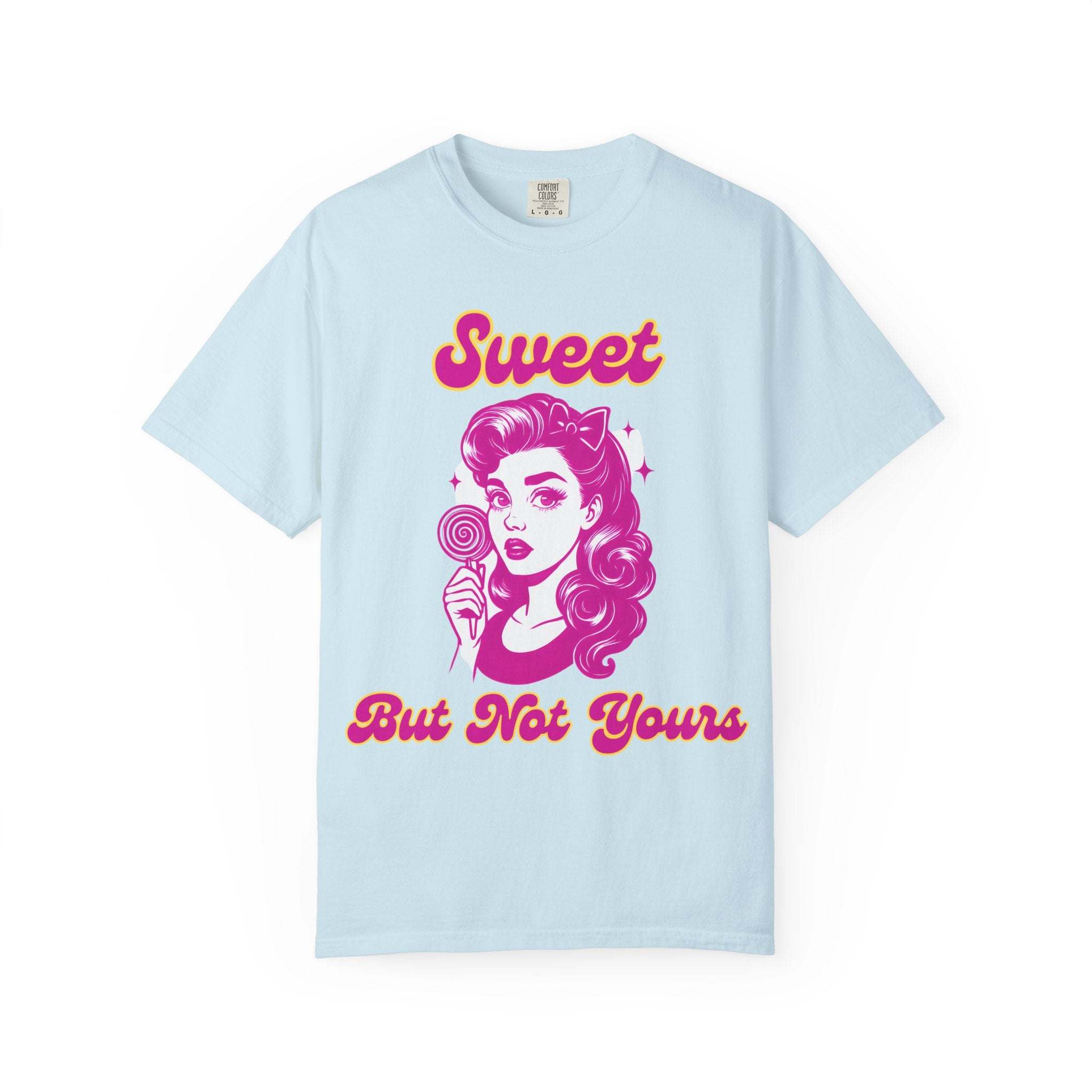 Black cotton t-shirt featuring 'Sweet But Not Yours' Bratcore design by Printify