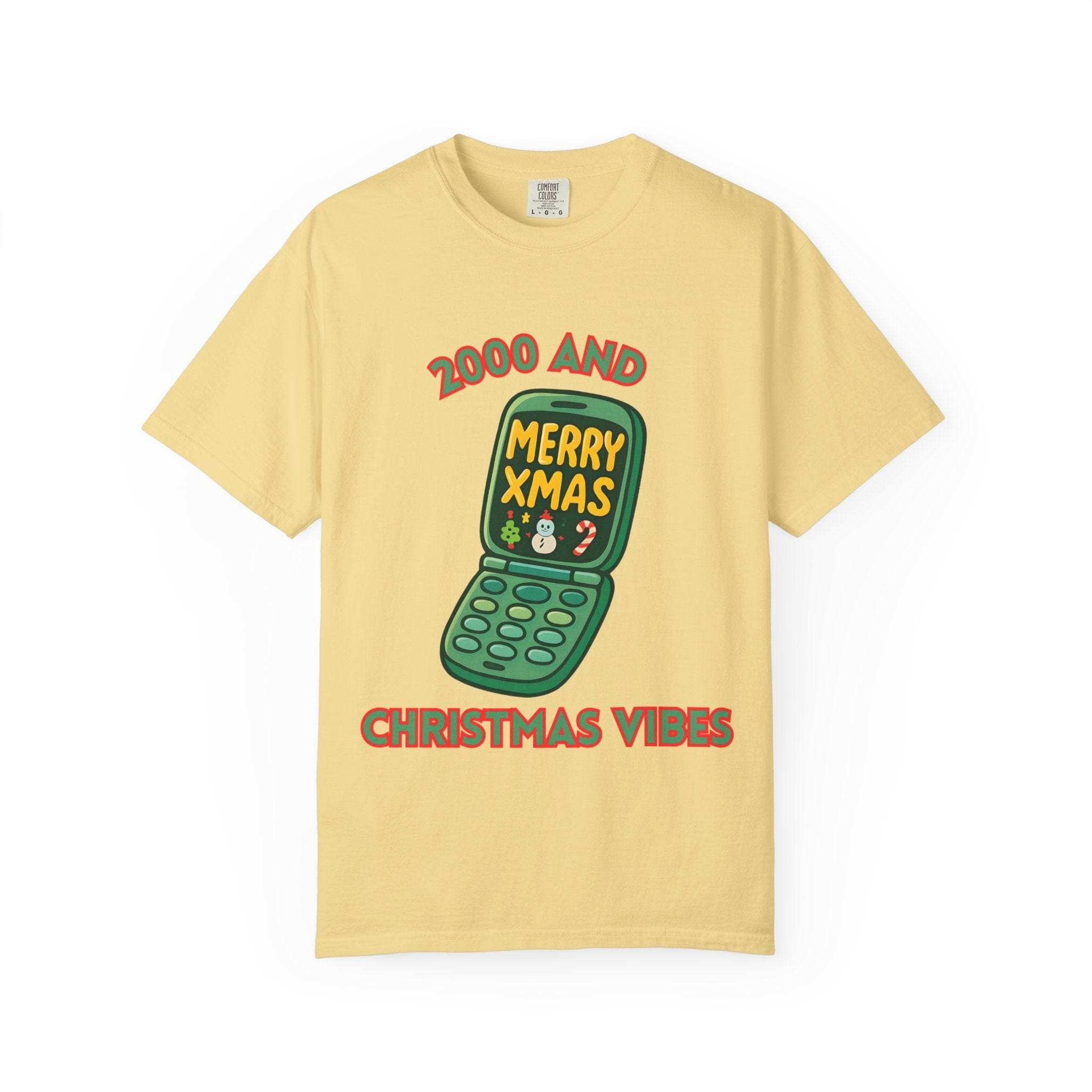 Retro 2000 Christmas t-shirt in black, featuring festive graphics for a groovy holiday look.