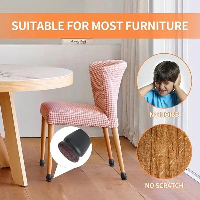8PCS thick felt and silicone chair leg protectors for hardwood floors preventing noise and scratches