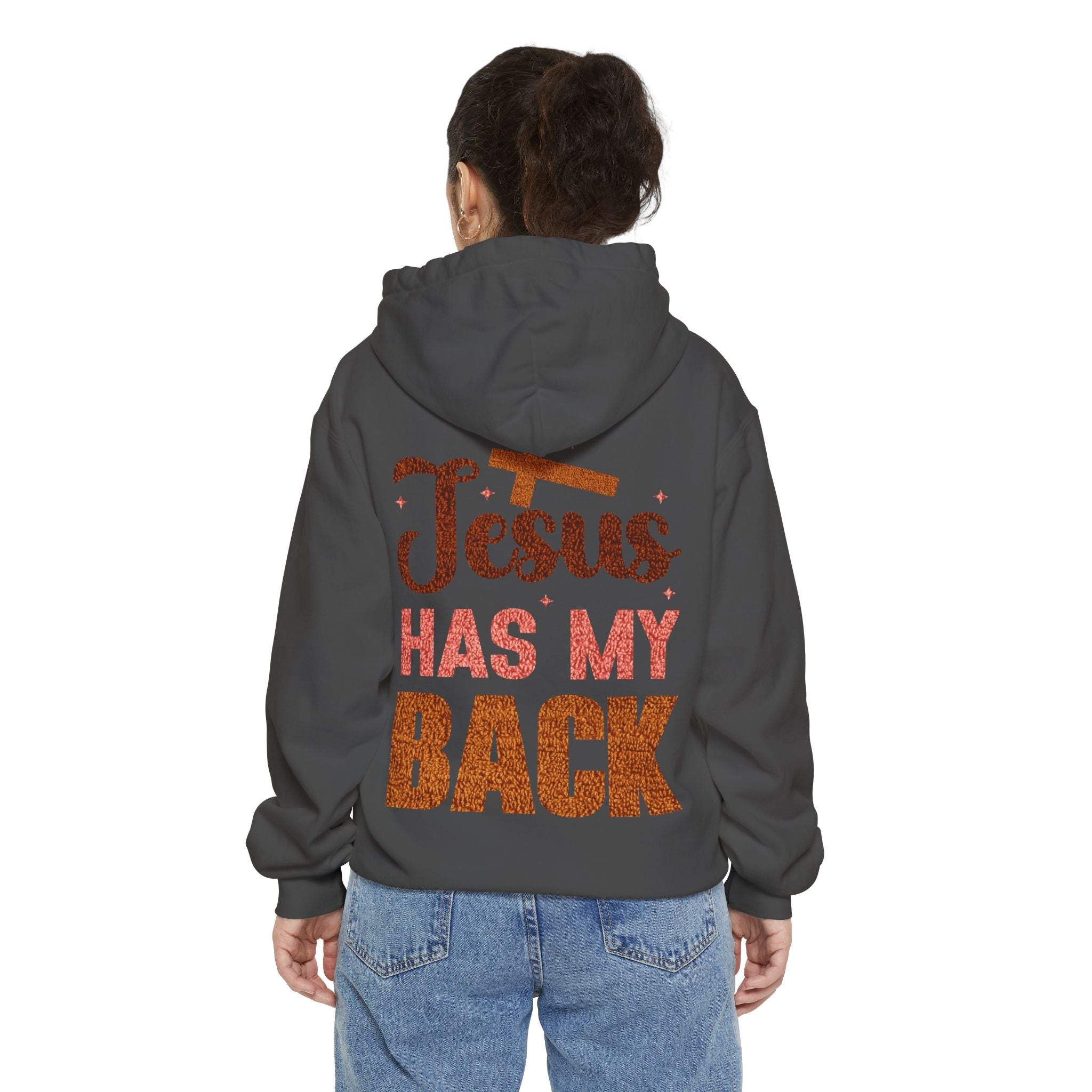 Jesus Has My Back Hoodie faith-based pullover with uplifting design and comfortable fit