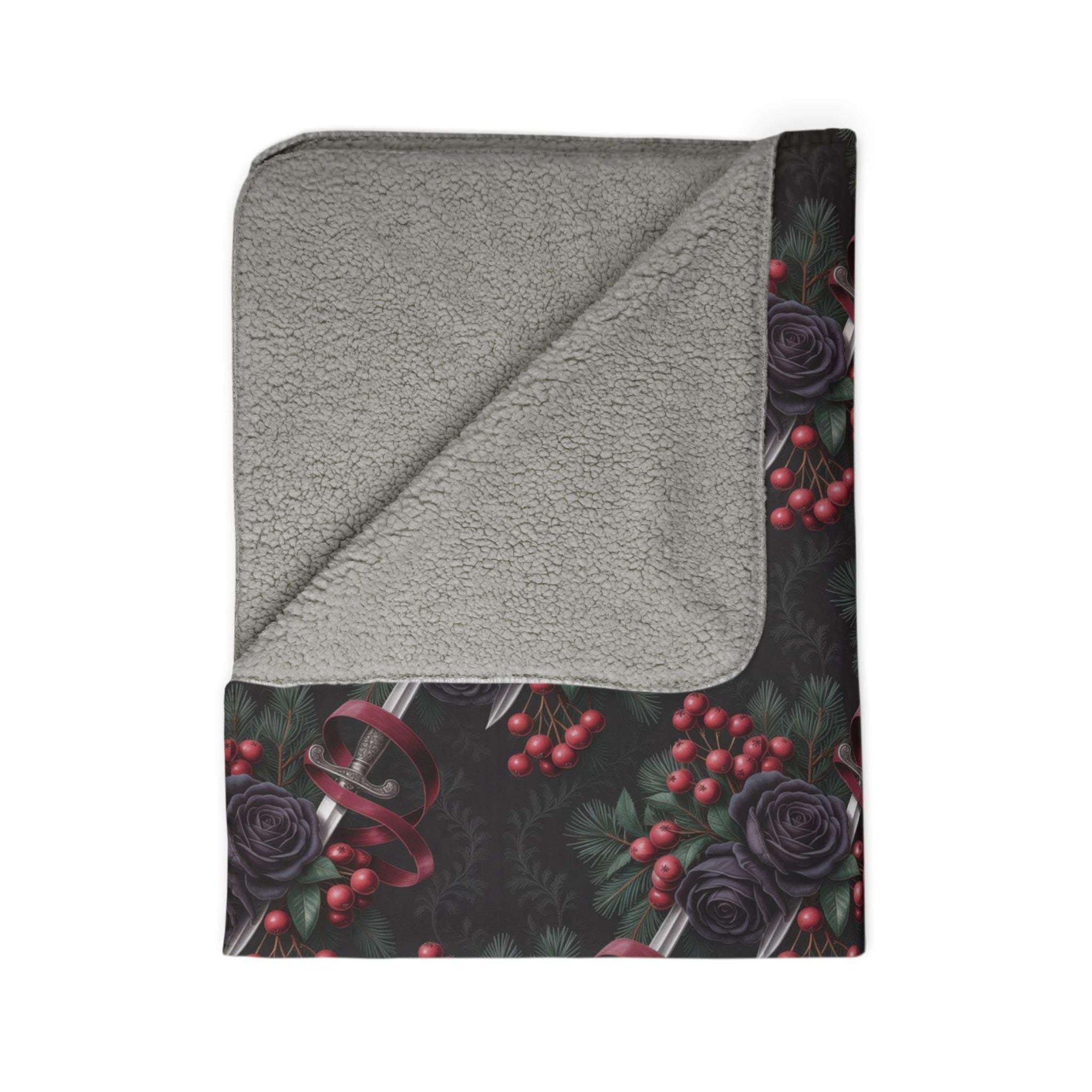 Gothmas black roses and daggers fleece sherpa blanket with plush softness and gothic design