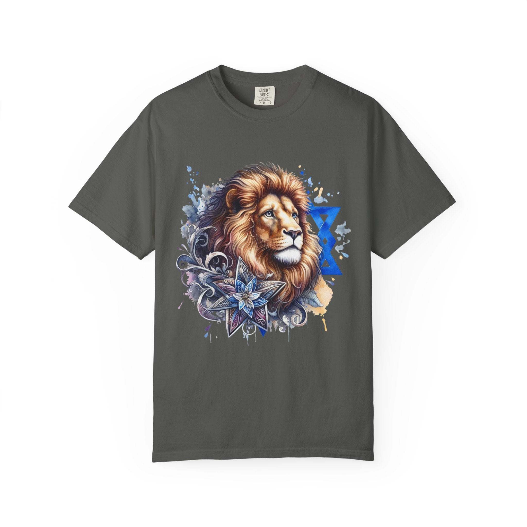 Lion of Judah T-Shirt with bold chest graphic symbolizing Jewish pride and cultural heritage