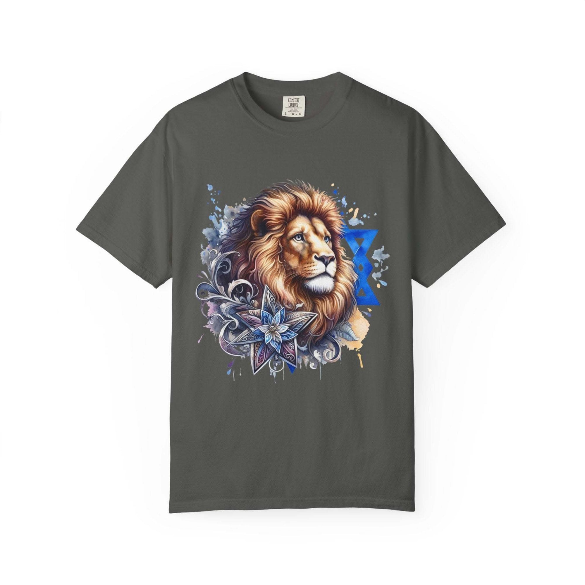 Lion of Judah T-Shirt with bold chest graphic symbolizing Jewish pride and cultural heritage