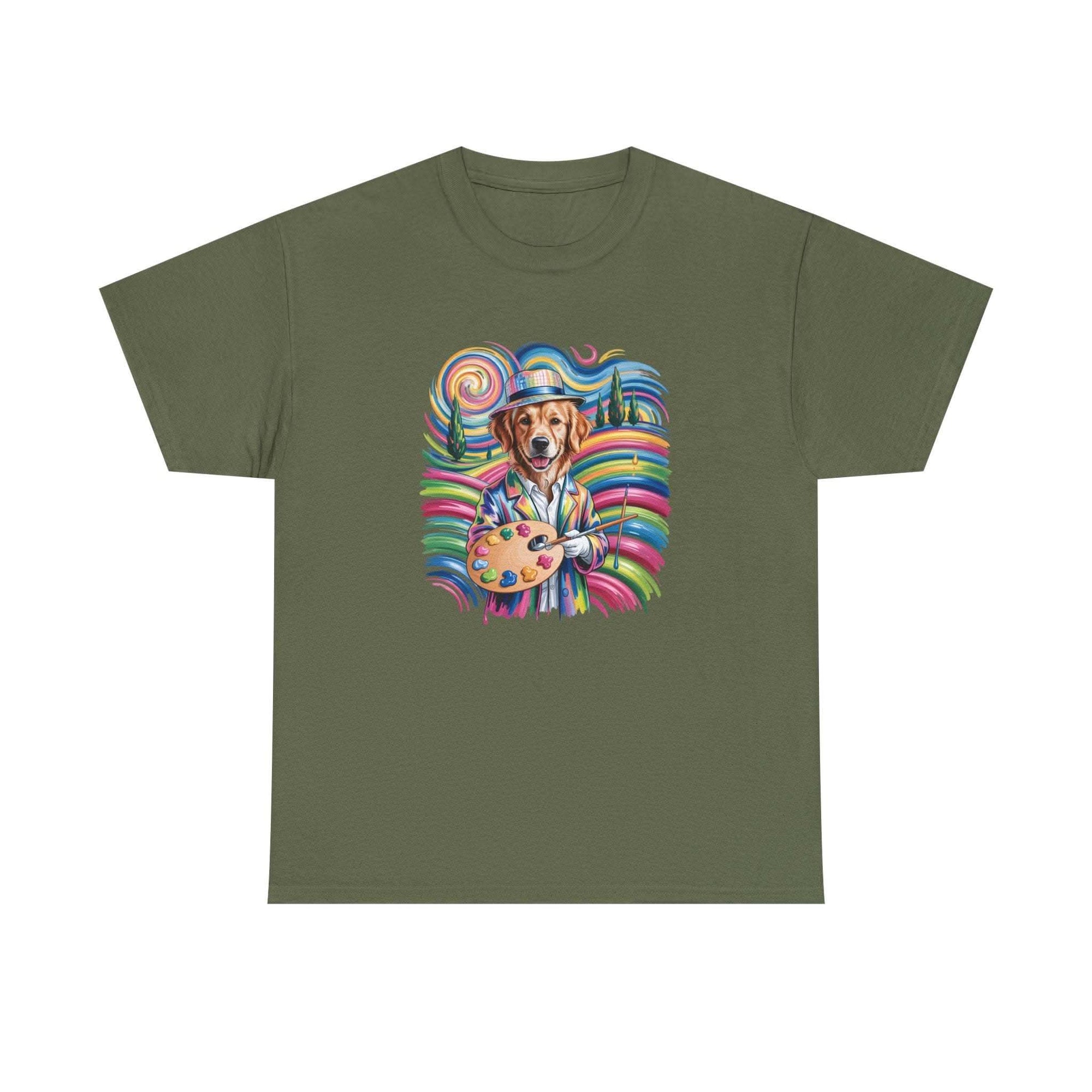 Colorful Artist Dog T-Shirt | Painter Palette, Rainbow Swirls