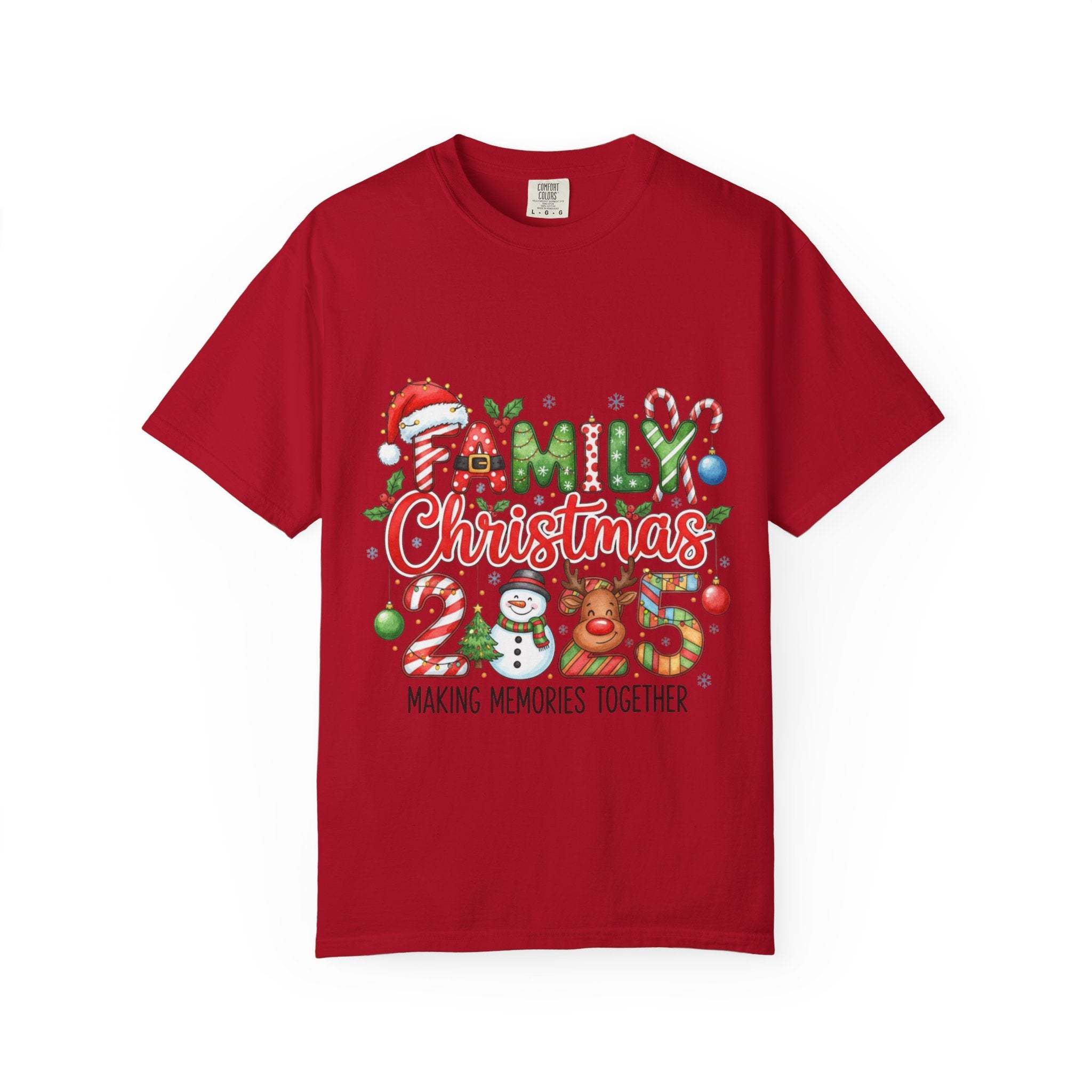 Red Family Christmas 2025 T-shirt with festive holiday design and cozy cotton fabric