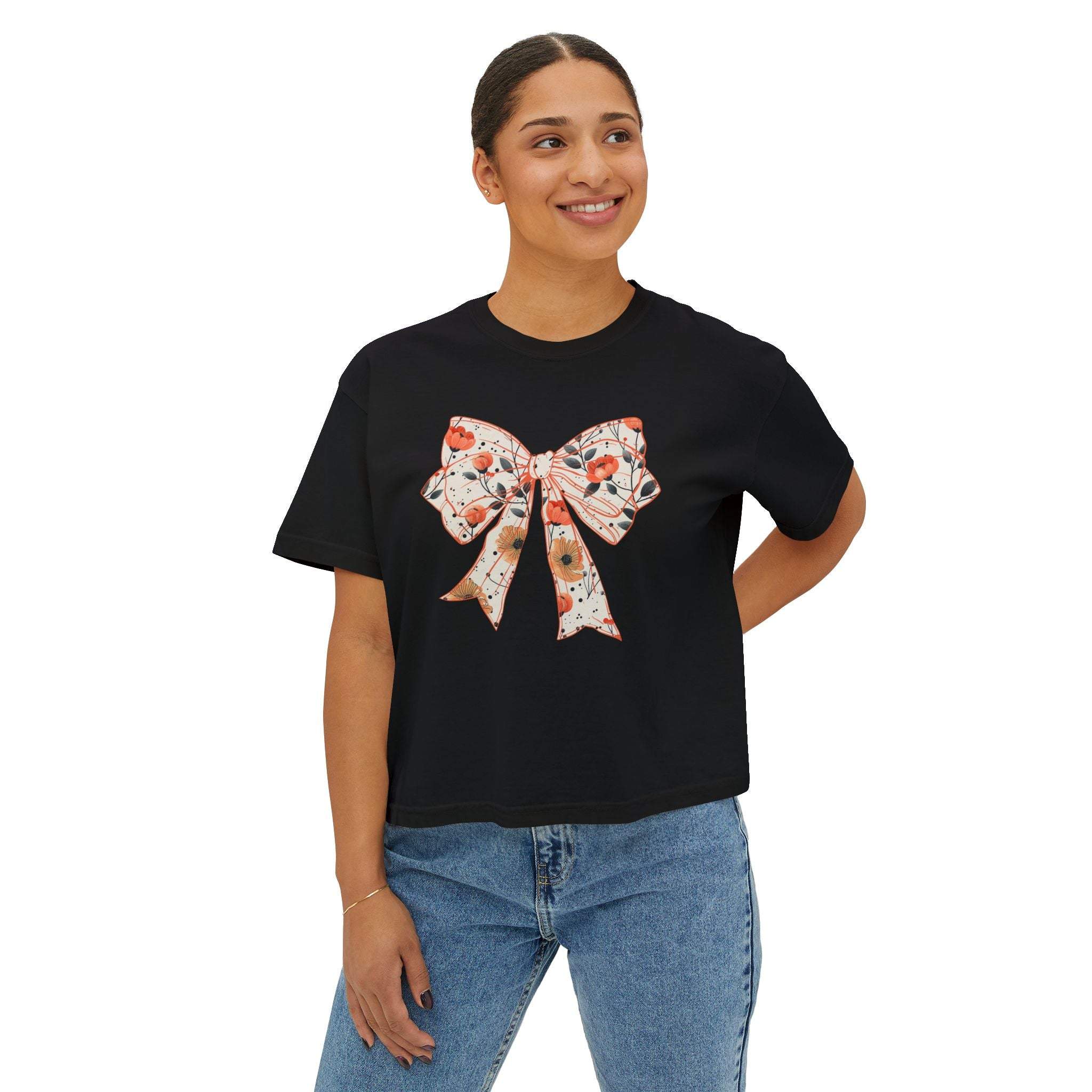 Women's Tee - Floral Coquette Bow Design