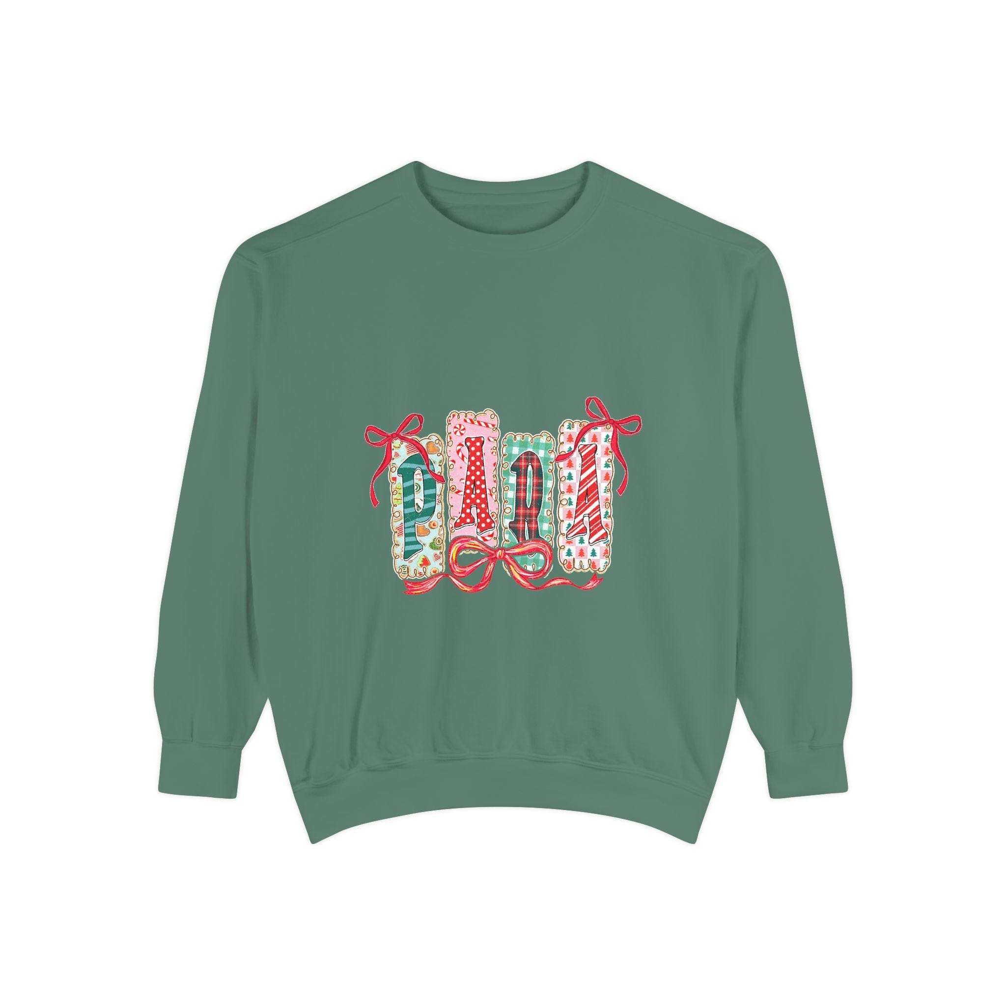 Cozy preppy Christmas sweatshirt in butter color, featuring festive design, perfect for educators