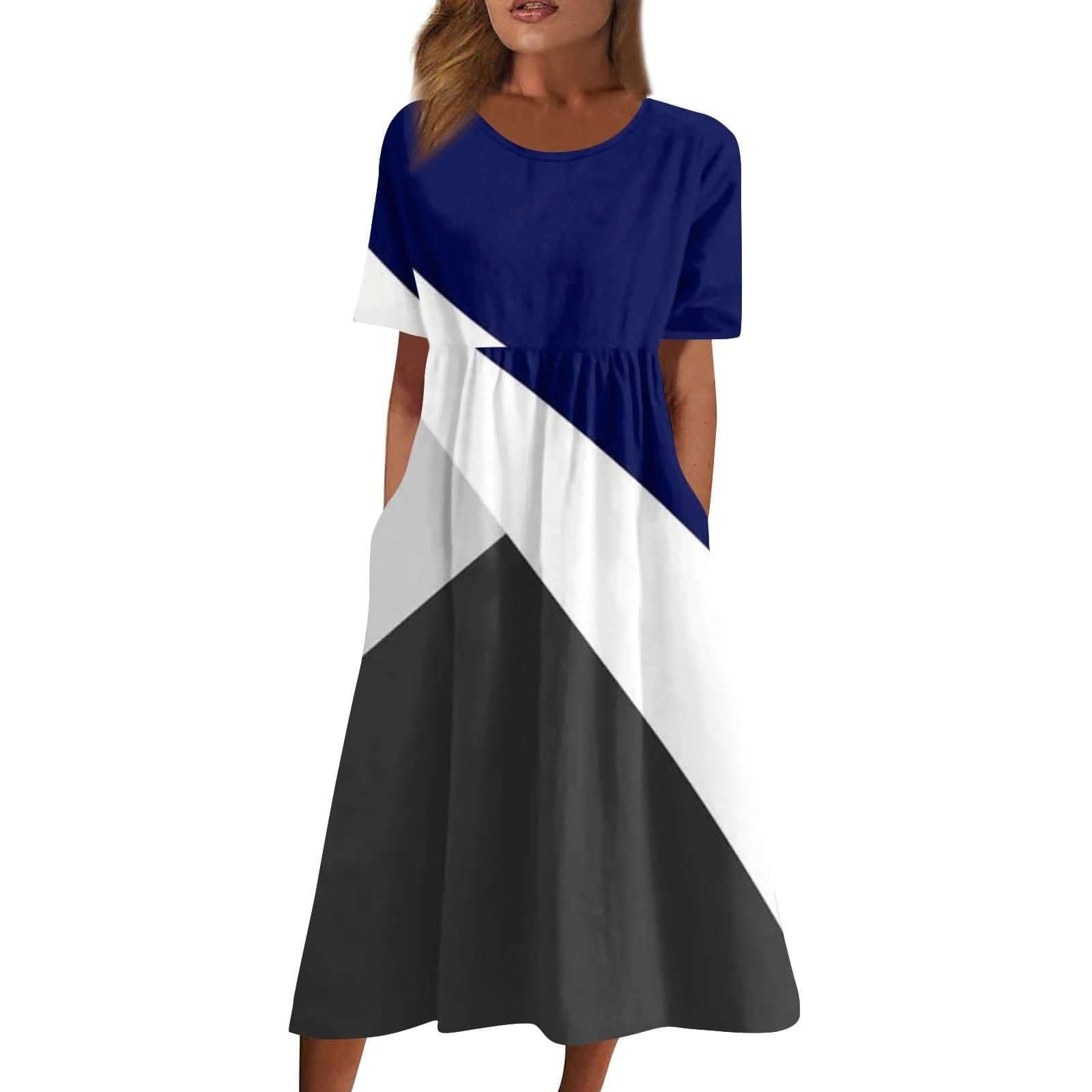 Womens royal blue midi dress with flattering fit and sleek silhouette