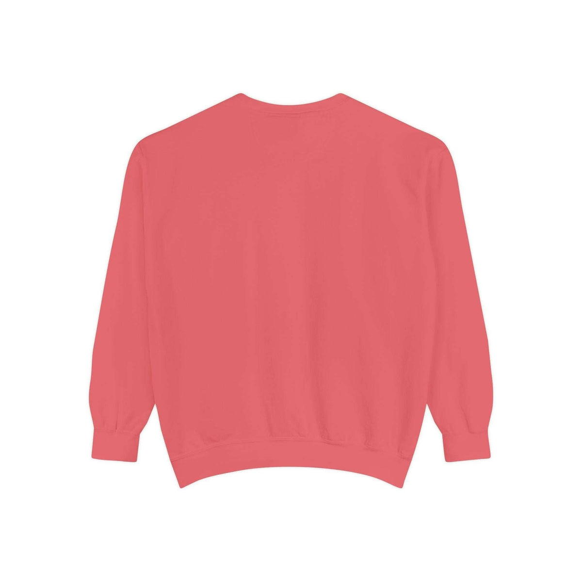 Back view of cozy vintage Christmas Nutcracker sweatshirt in soft red with ribbed cuffs and hem