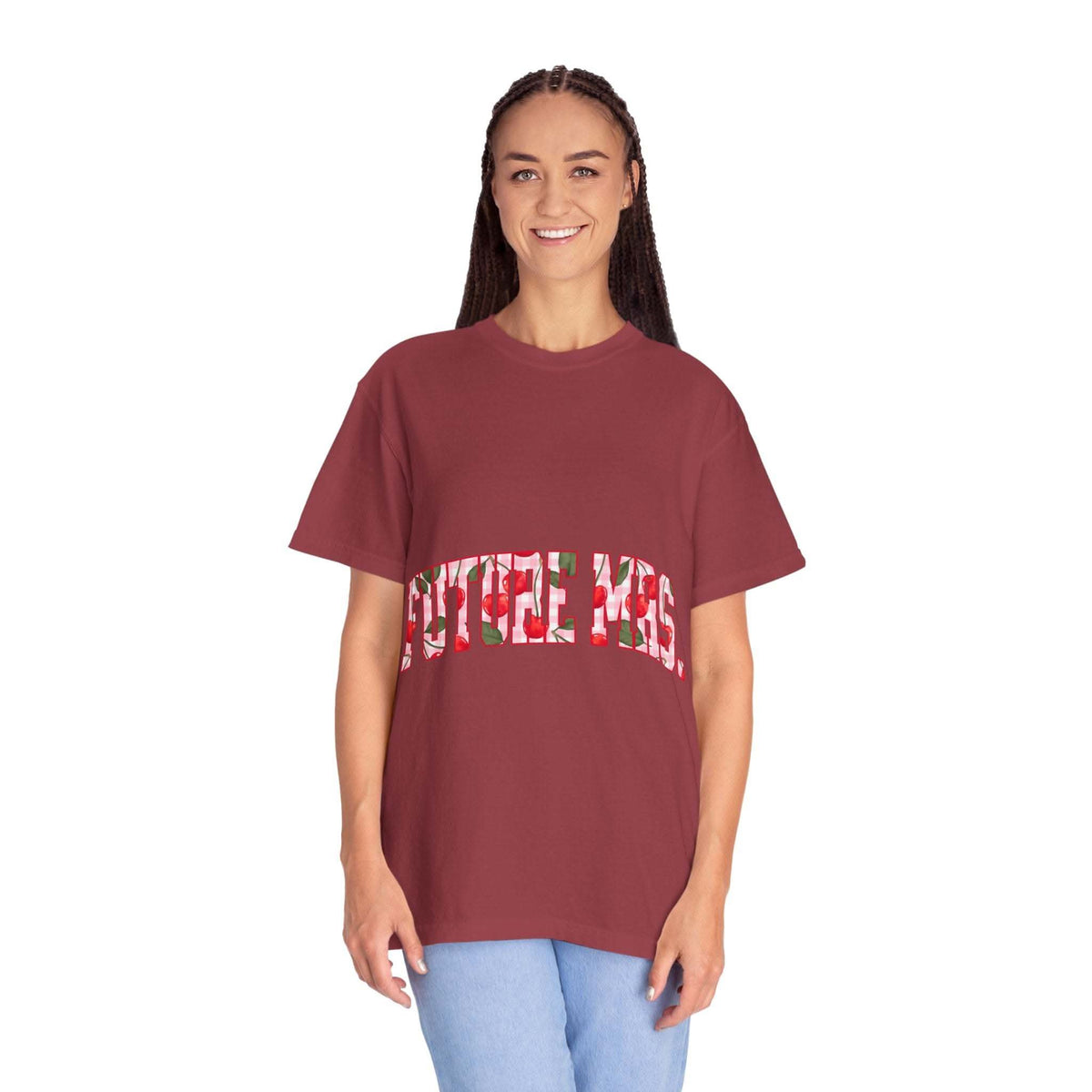 Future Mrs Cherry T-Shirt in muted colors for brides-to-be, soft and comfortable bridal tee