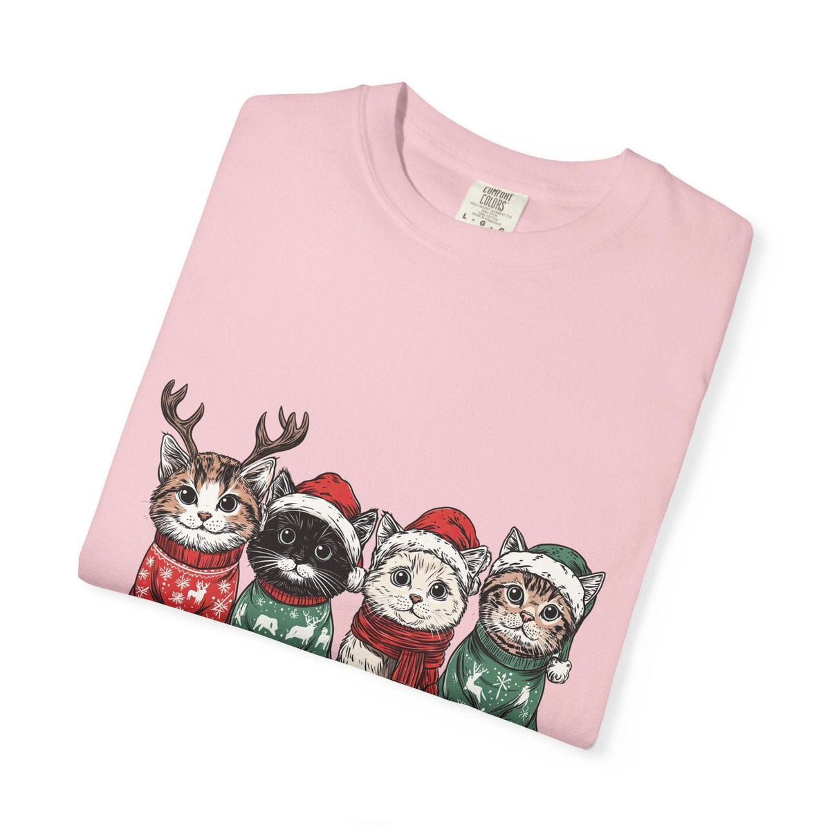 Bay Cat Lover T-shirt with Meowy Christmas design from Printify, perfect festive gift for cat enthusiasts.