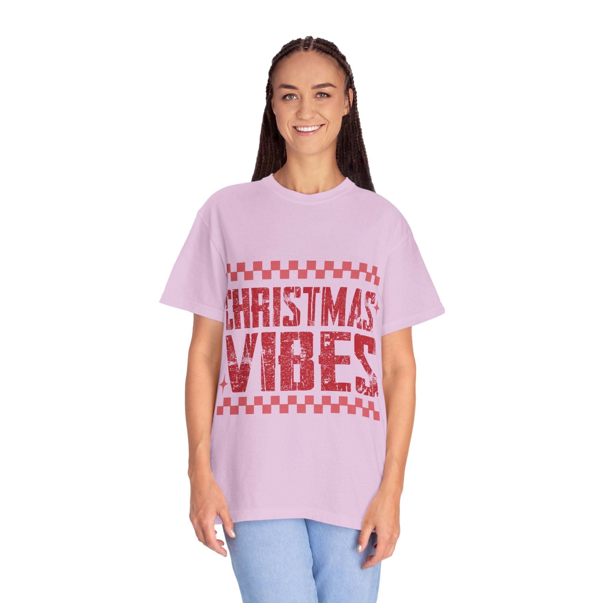 Distressed Christmas Vibes T-Shirt with vintage faded holiday graphics and garment-dyed soft fabric