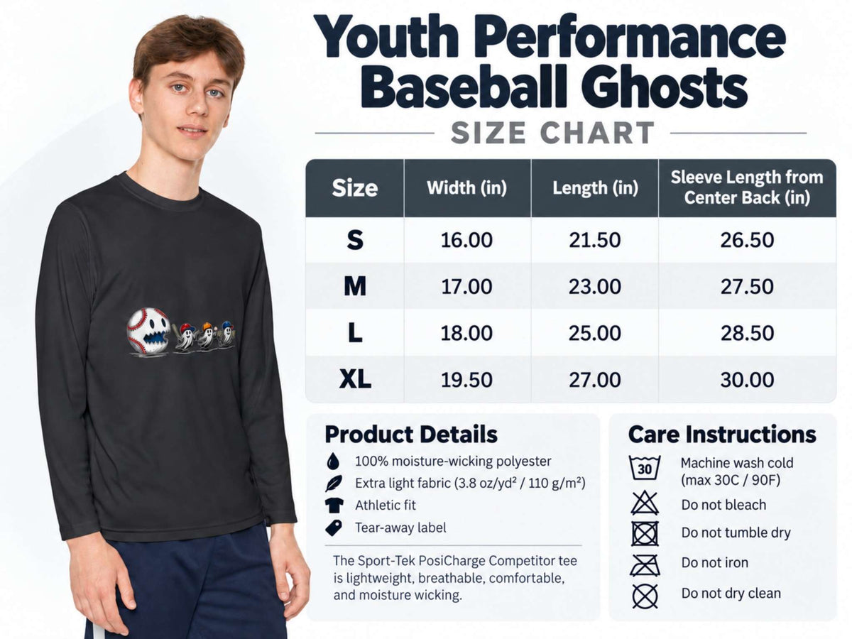 Youth Tee - Fun Halloween Ghosts Baseball Eating Long Sleeve Shirt.
