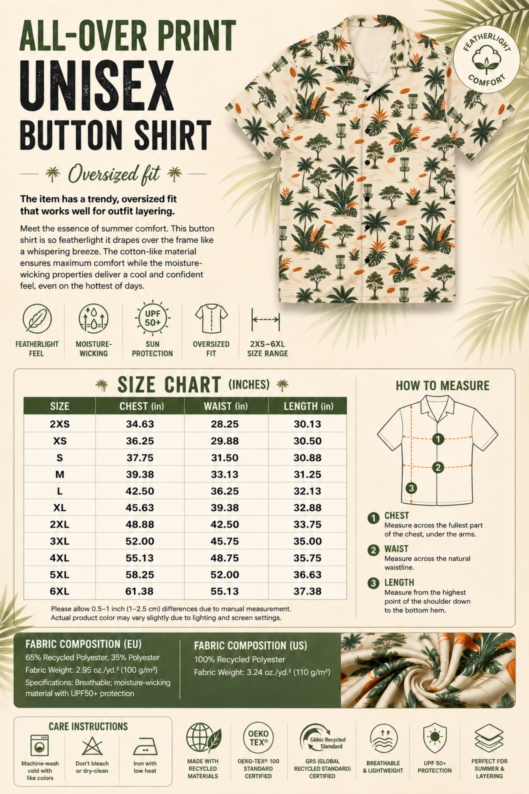 Disc Golf Hawaiian Shirt – Tropical Moisture-Wicking Button Up