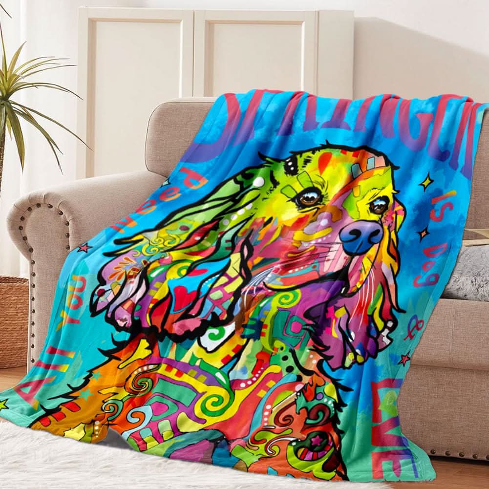Colorful Springer Spaniel fleece throw blanket with vibrant dog design for warmth and comfort