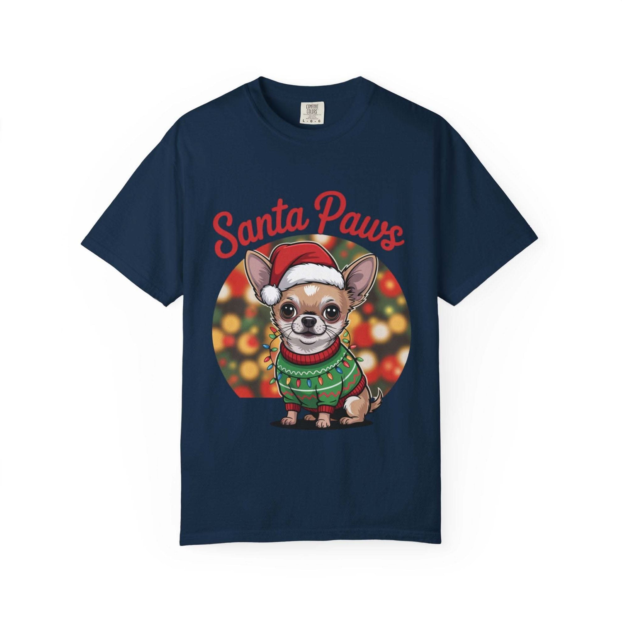 Bay Chihuahua Santa Paws T-Shirt from Printify, festive holiday pet apparel for dog lovers