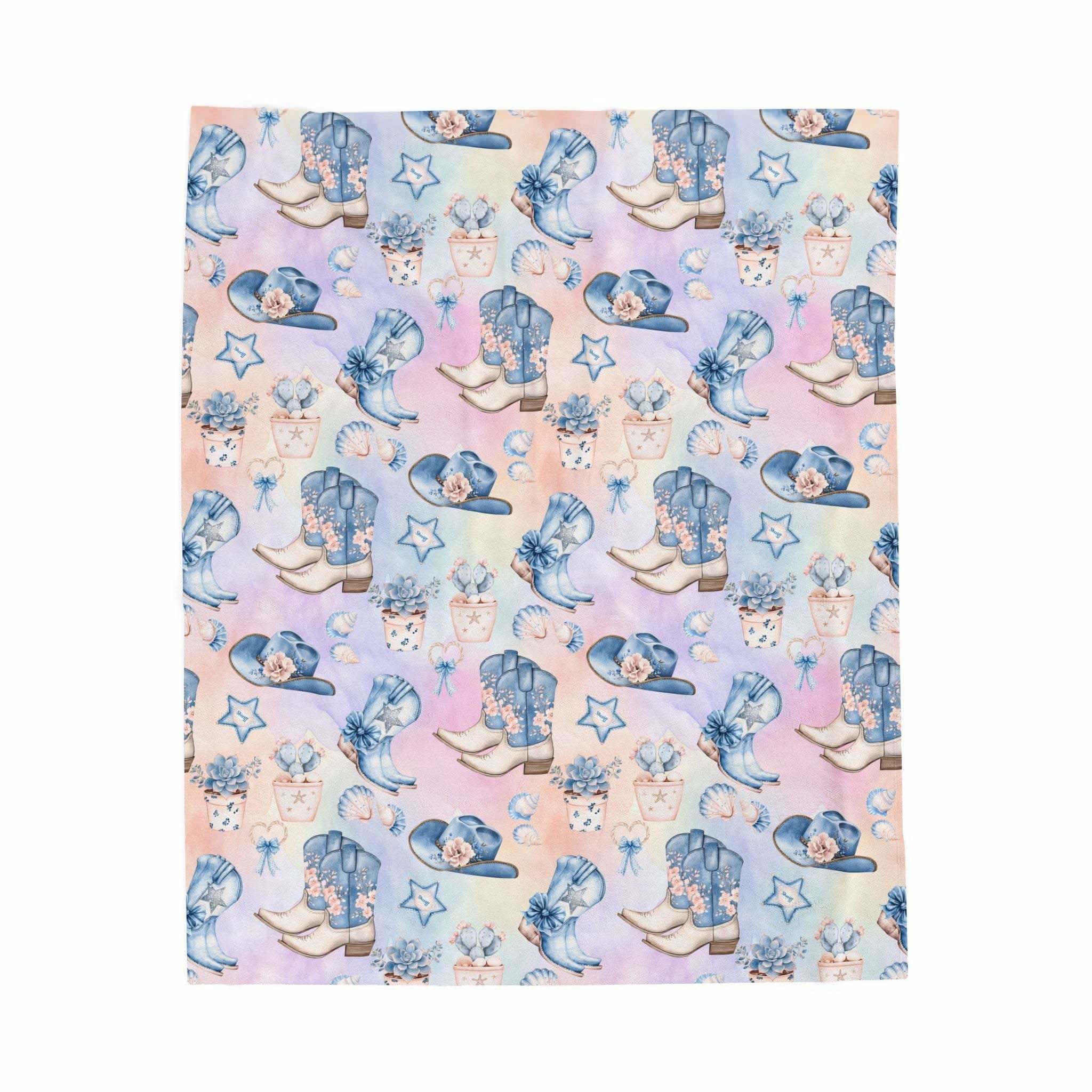 Coastal Cowgirl plush blanket draped over sofa with western design and soft fabric