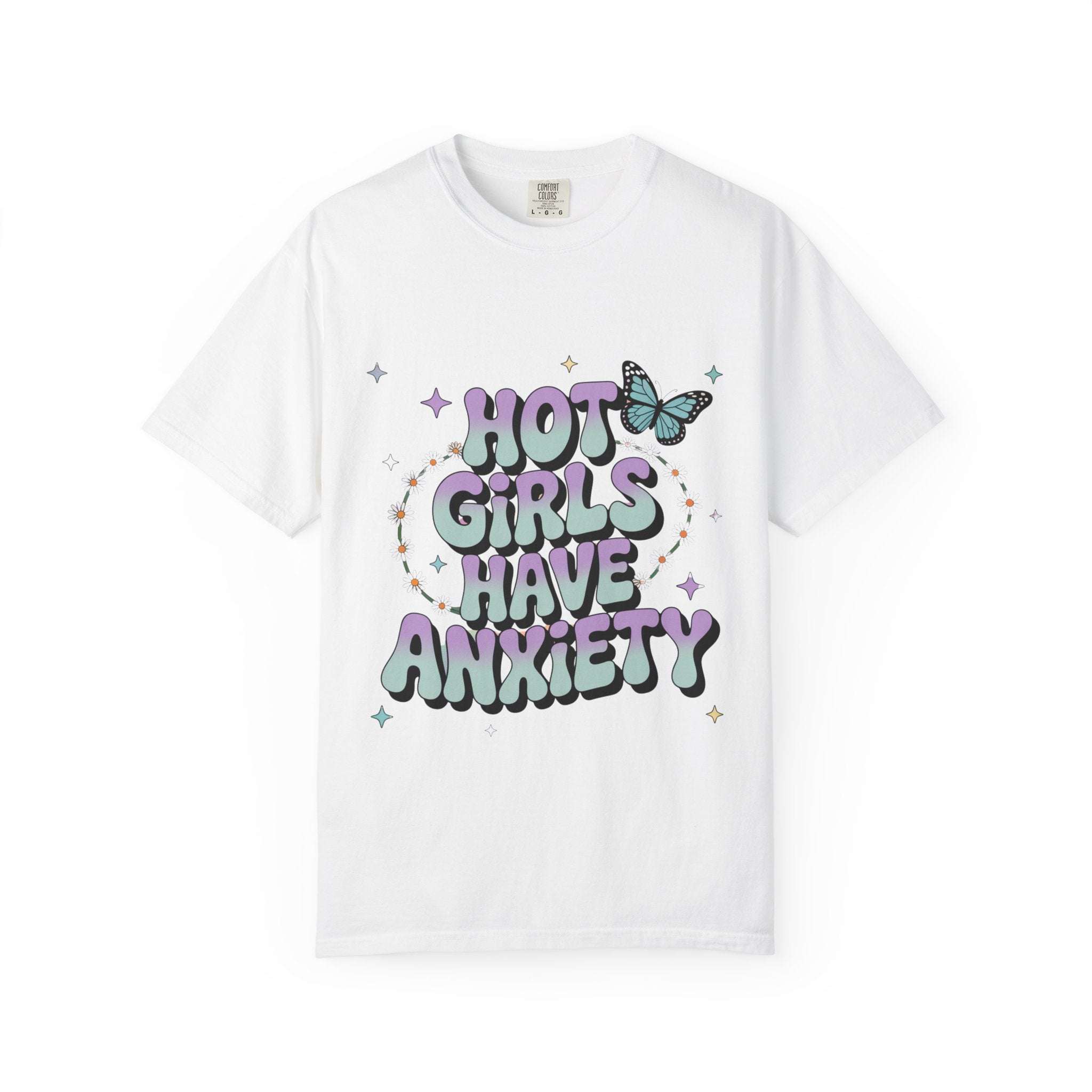 Unisex black t-shirt with 'Hot Girls Have Anxiety' slogan, casual fit, from Printify