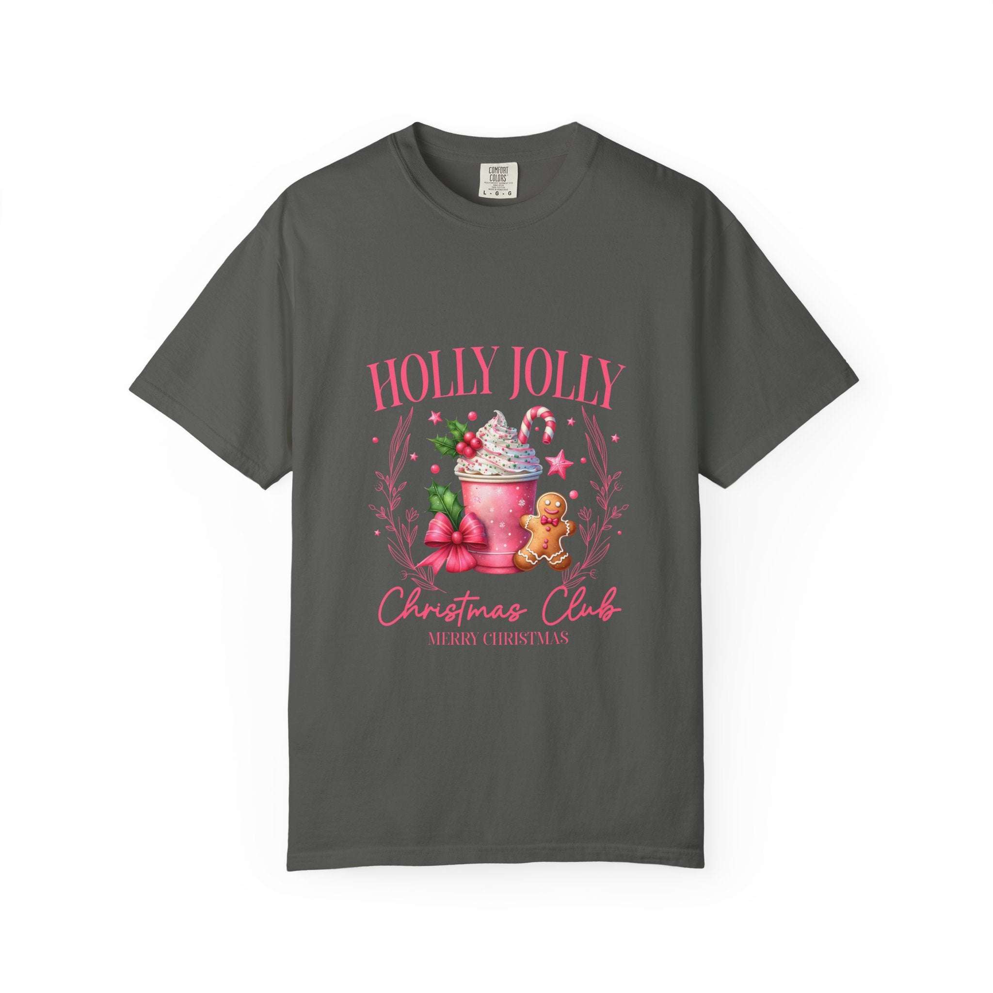 Unisex red garment-dyed Christmas t-shirt featuring 'Holly Jolly Christmas Club' design by Printify
