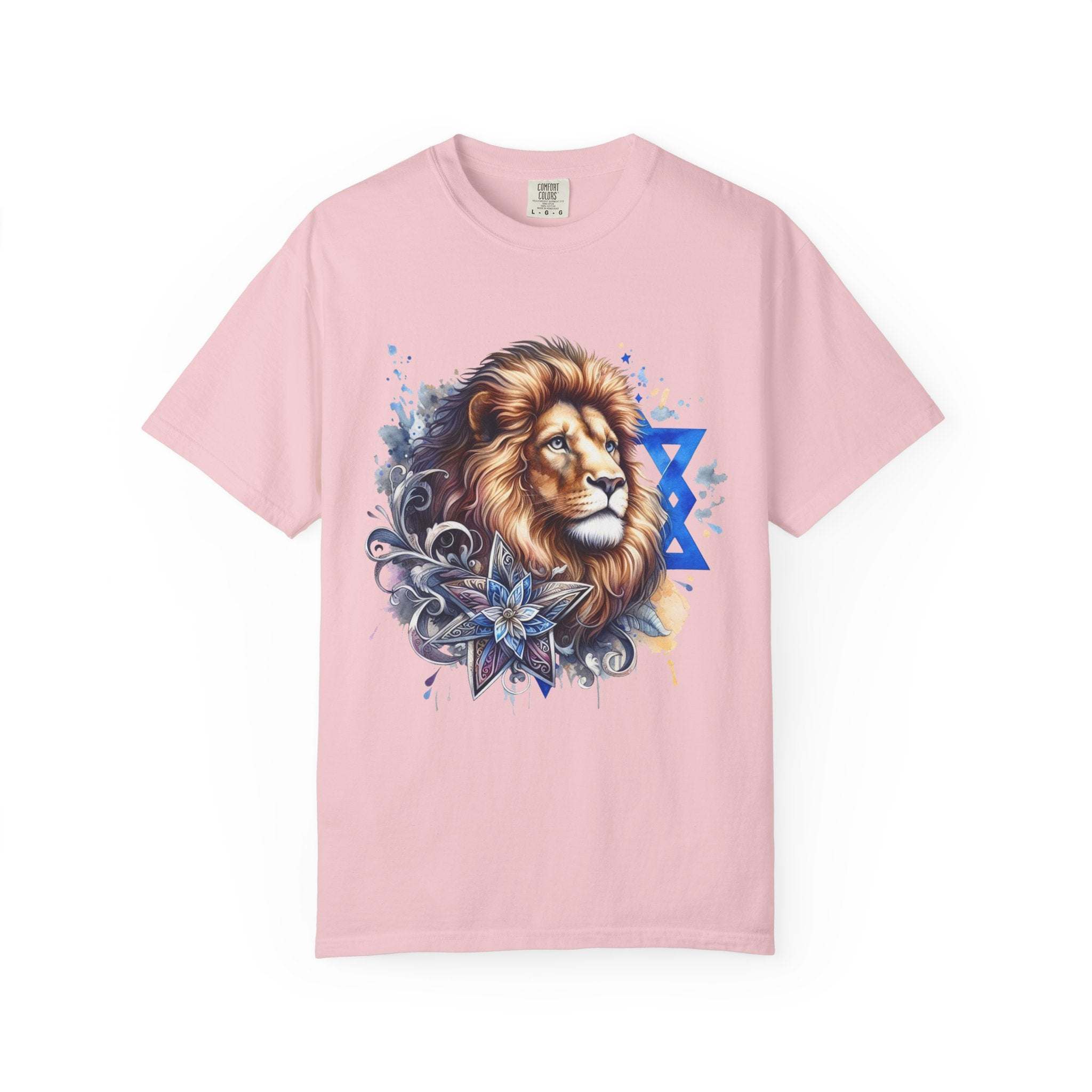 Lion of Judah T-Shirt with bold chest graphic symbolizing Jewish pride and cultural heritage.