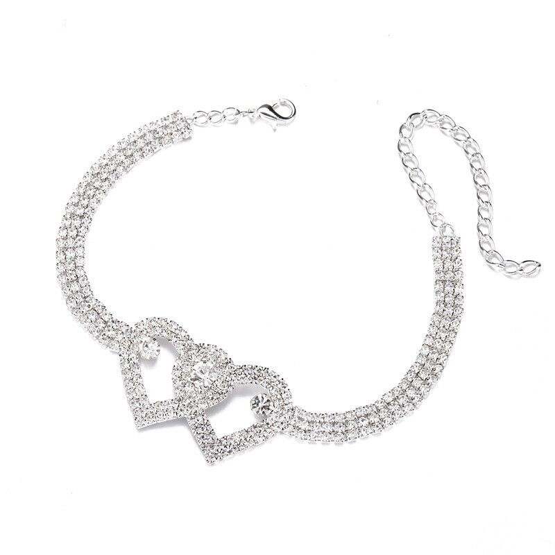 Double Heart Crystal Anklet with two crystal heart charms on a delicate chain