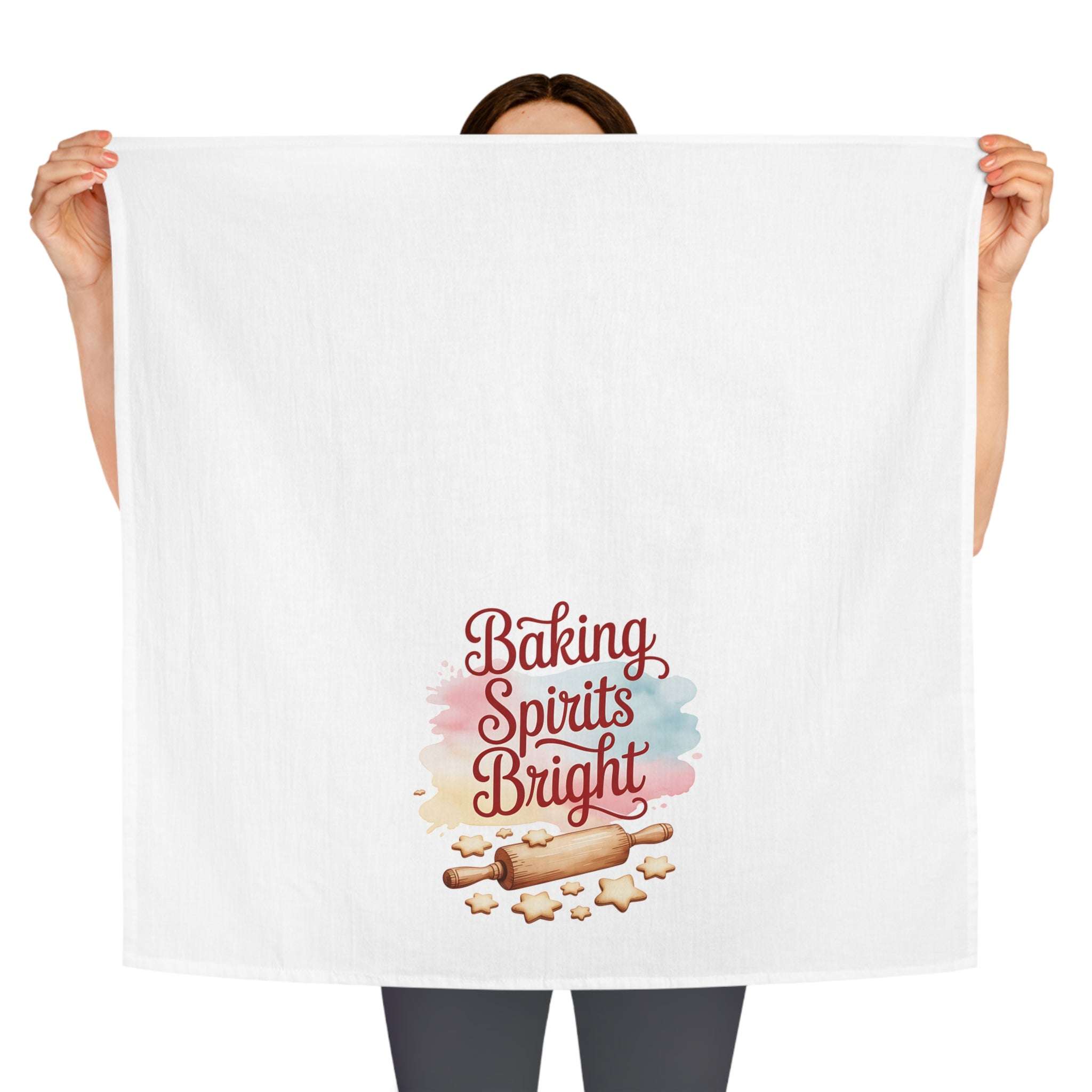 Kitchen towel with Baking Spirits Bright design, 100% cotton, absorbent and fast-drying for holiday baking and everyday kitchen use