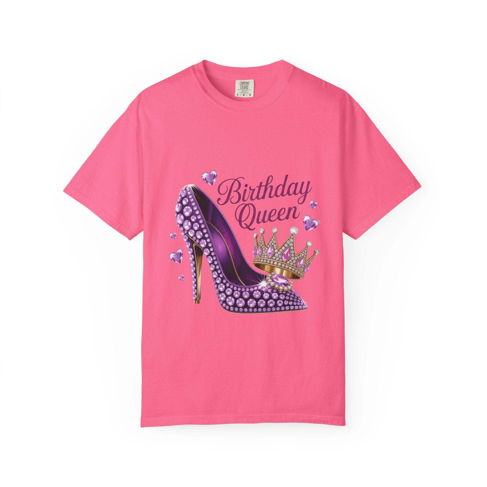Black cotton Birthday Queen high heel t-shirt, stylish casual wear for birthday celebrations by Printify