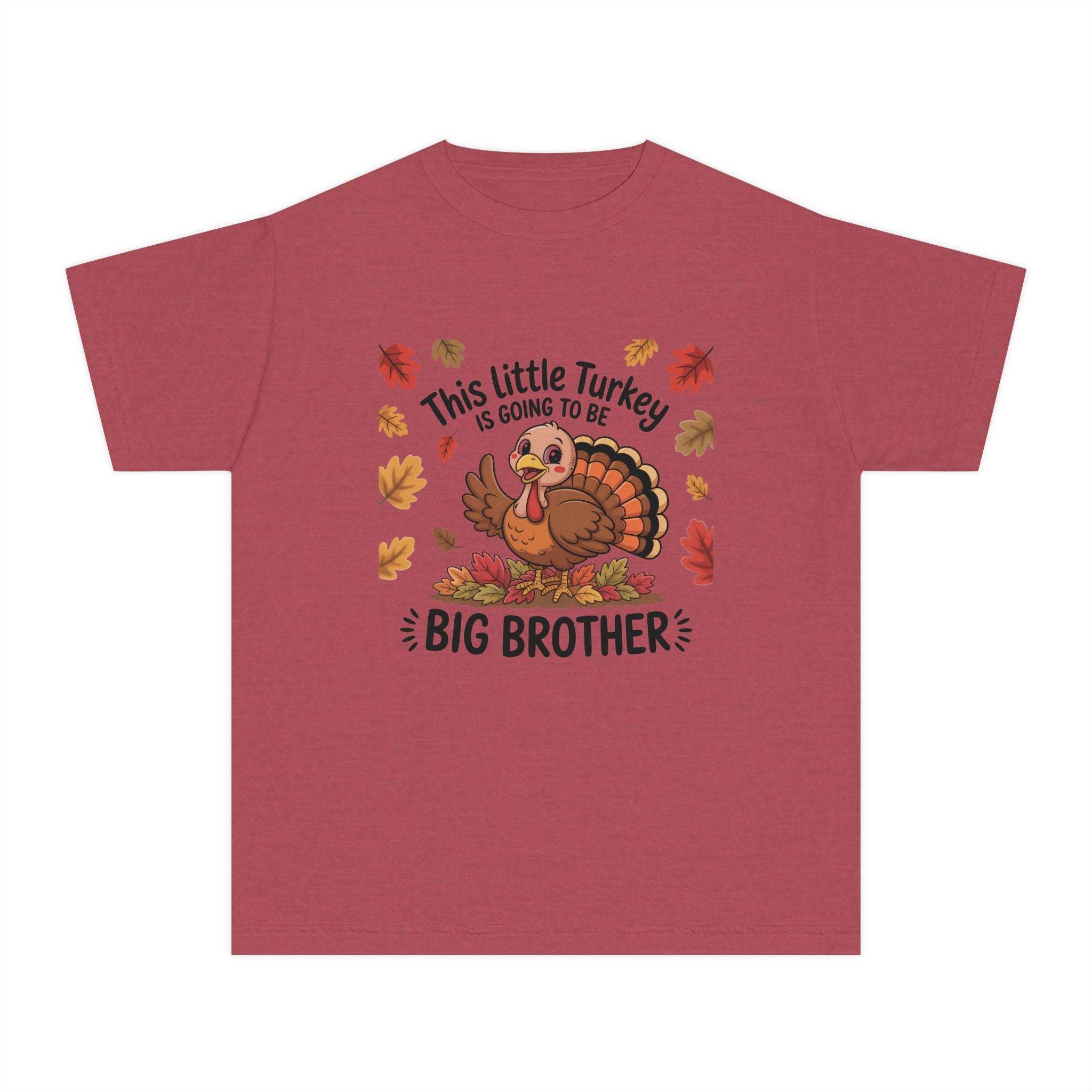 Youth Tee Big Brother Thanksgiving shirt with turkey and autumn leaves design for announcement