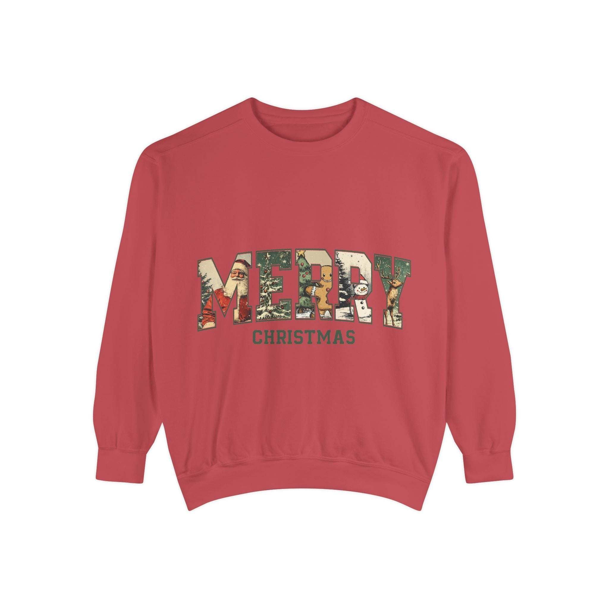Vintage Varsity Merry Christmas sweatshirt in soft cotton blend with cozy holiday design