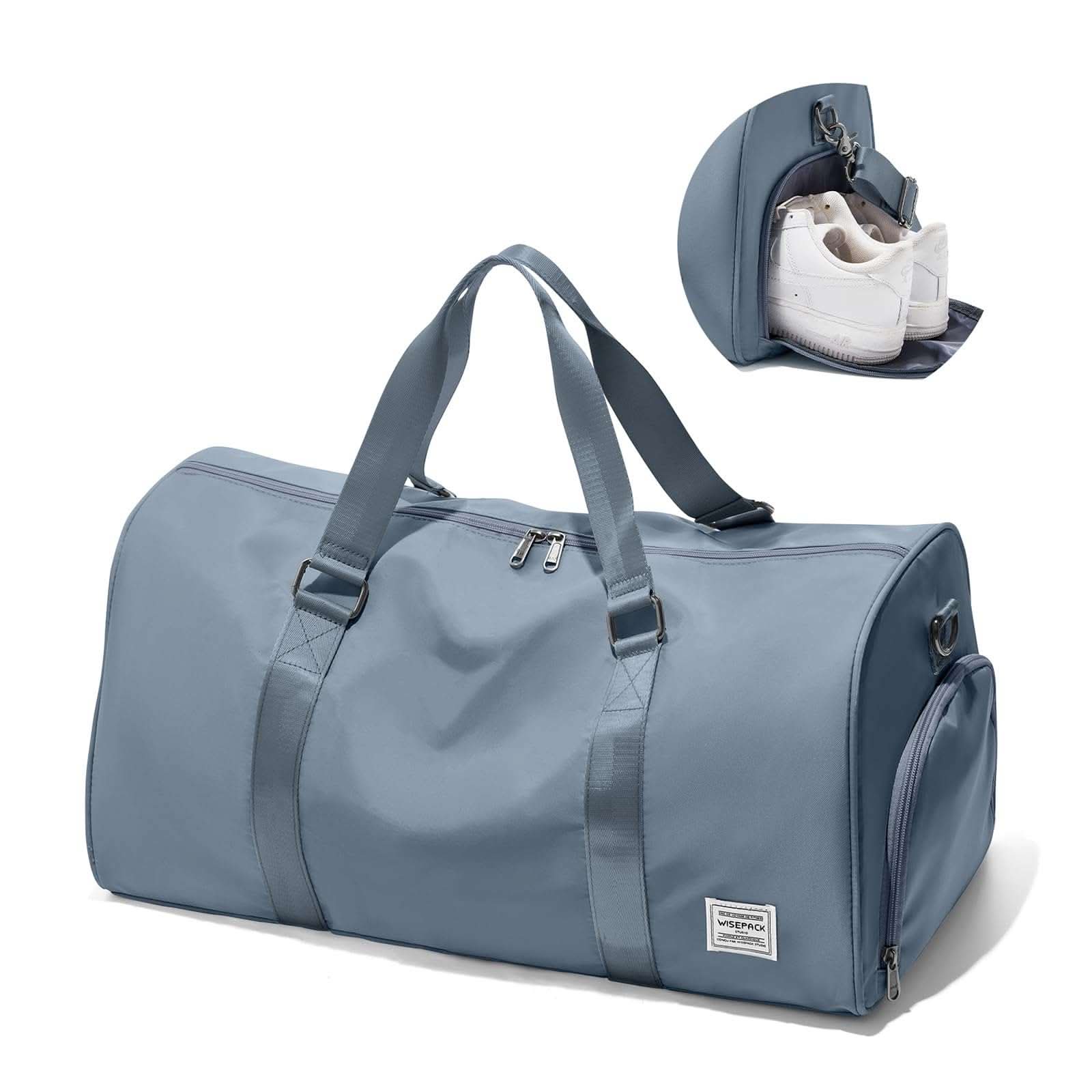 Travel-ready sports bag with wet/dry separator, shoe compartment, and adjustable straps for gym and travel use