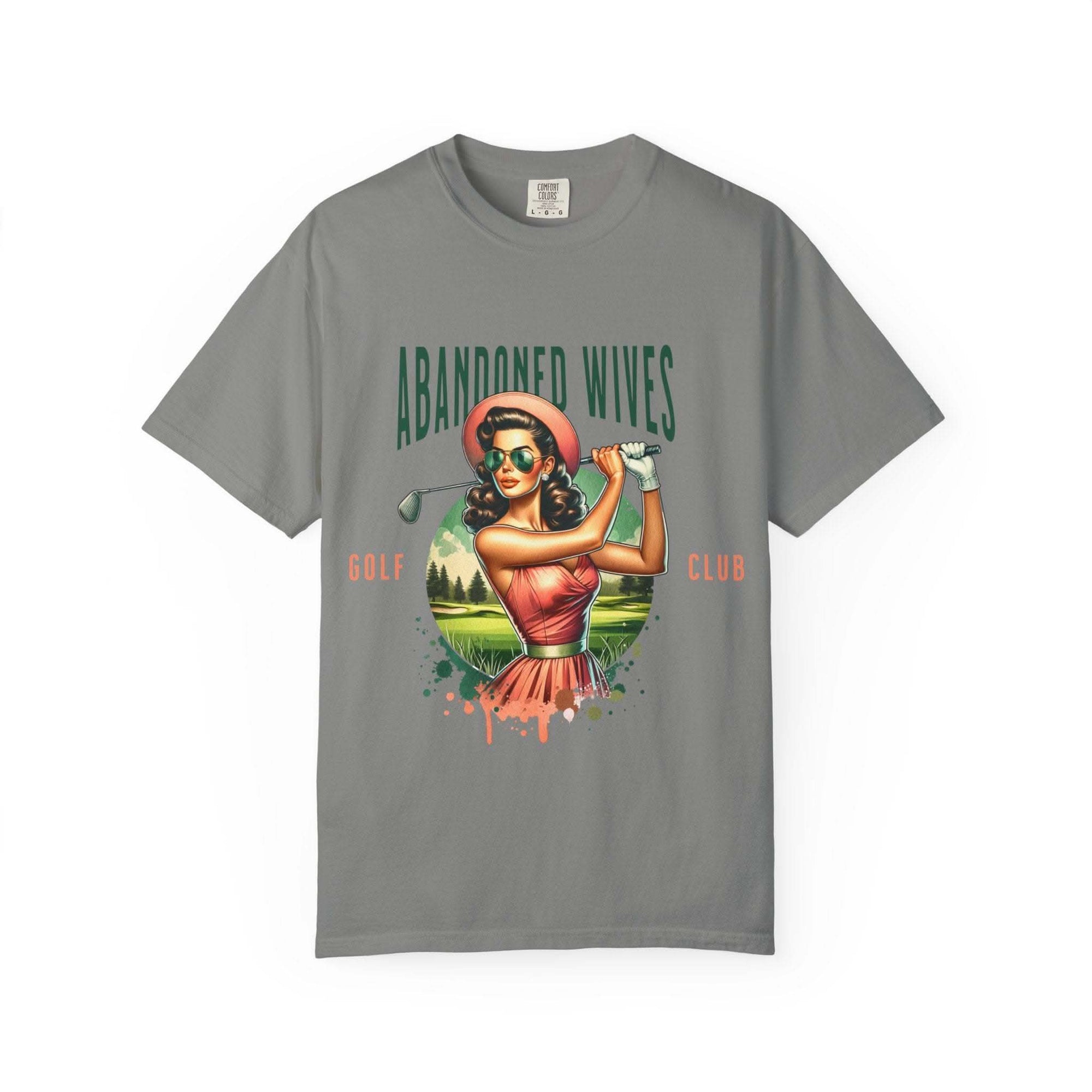 Vintage unisex T-shirt with Abandoned Wives Golf Club graphic and humorous design