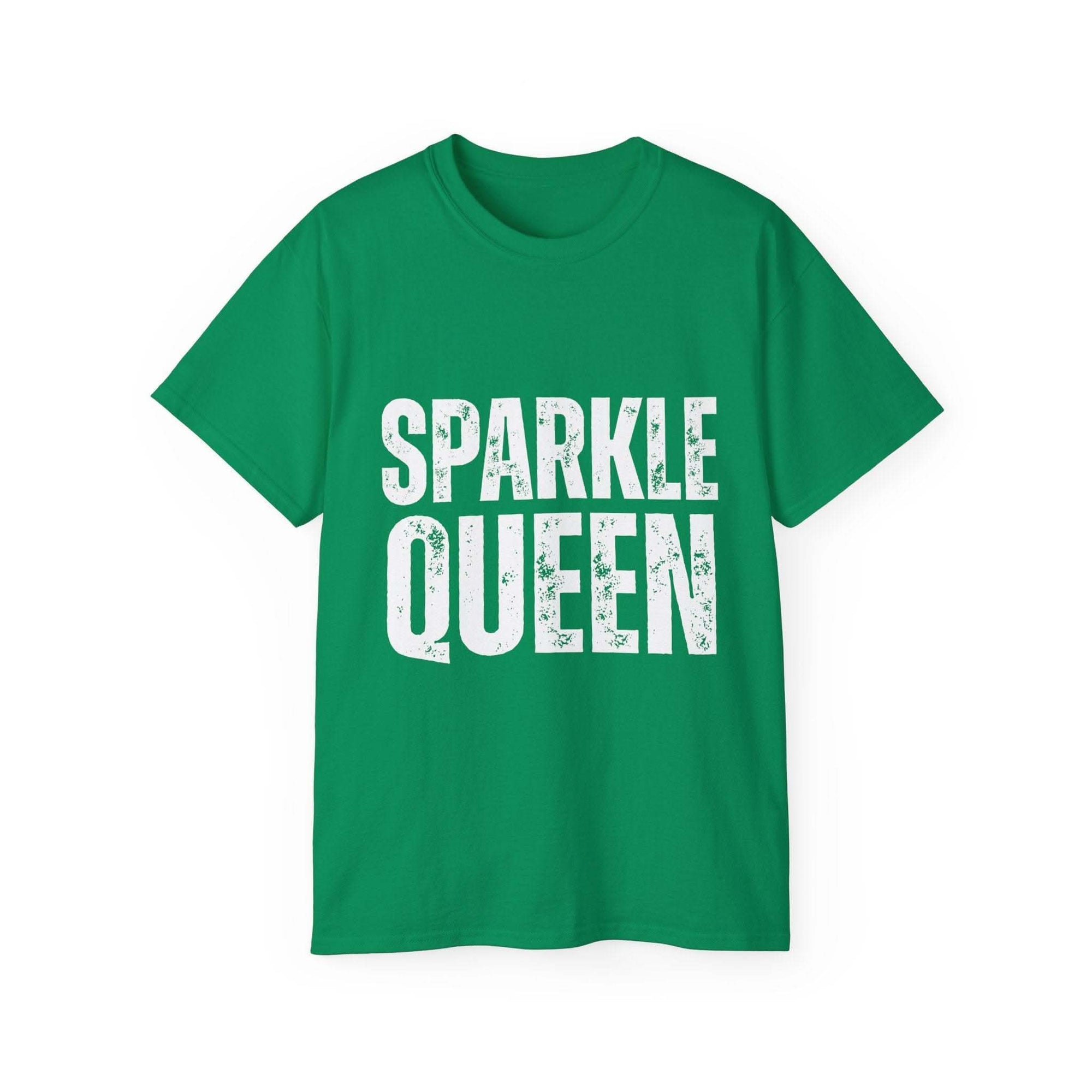 Green distressed Sparkle Queen T-Shirt for fashionistas and celebrations