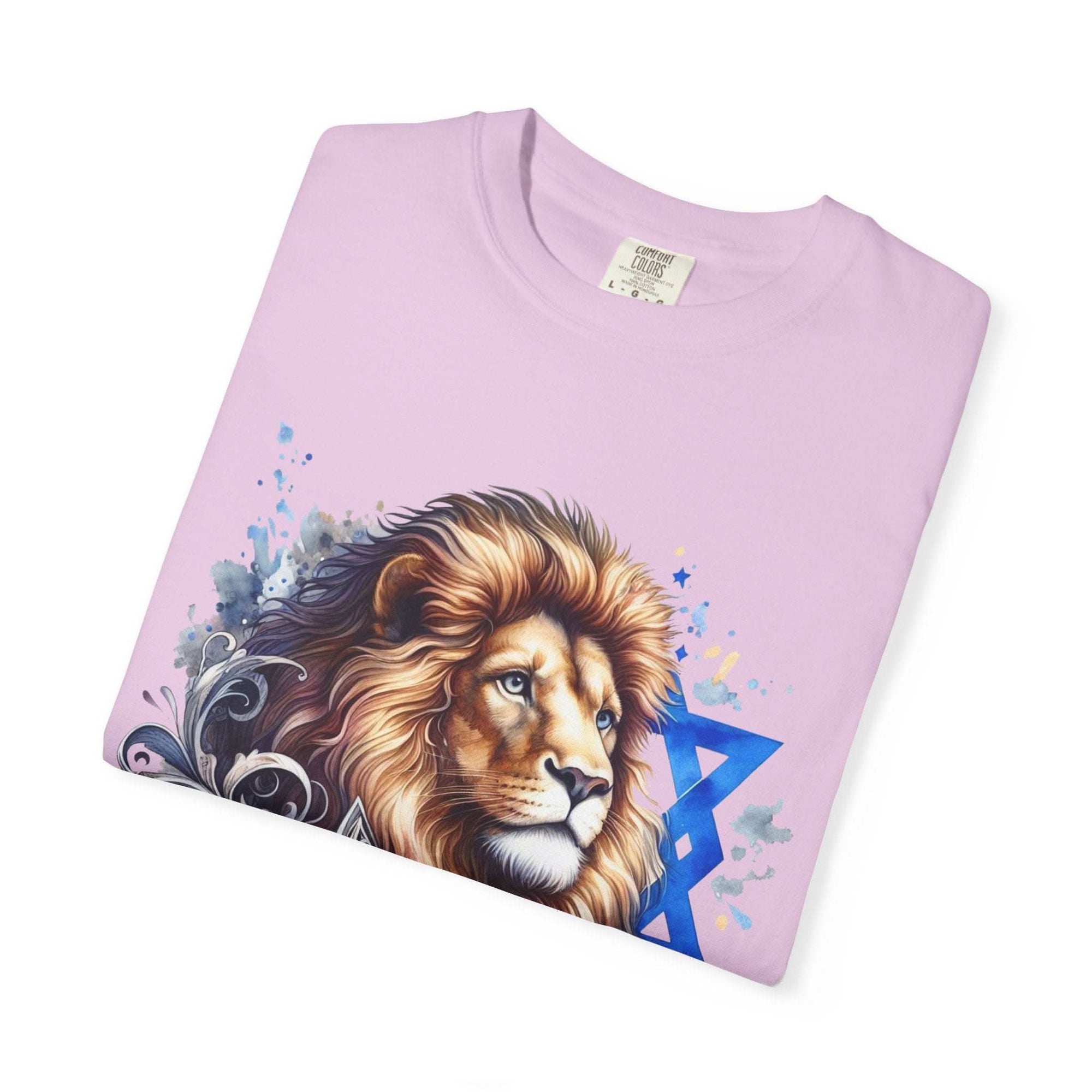 Lion of Judah T-Shirt with bold Jewish pride Lion graphic on soft garment-dyed cotton tee