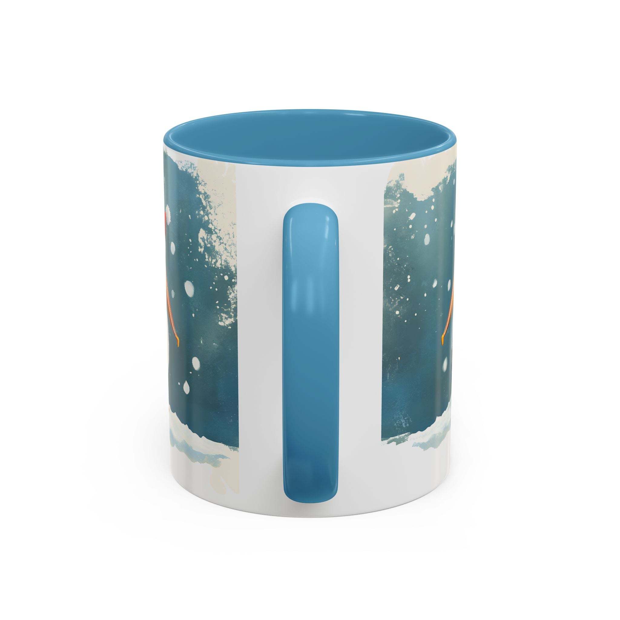White mug with blue interior and handle on a white background