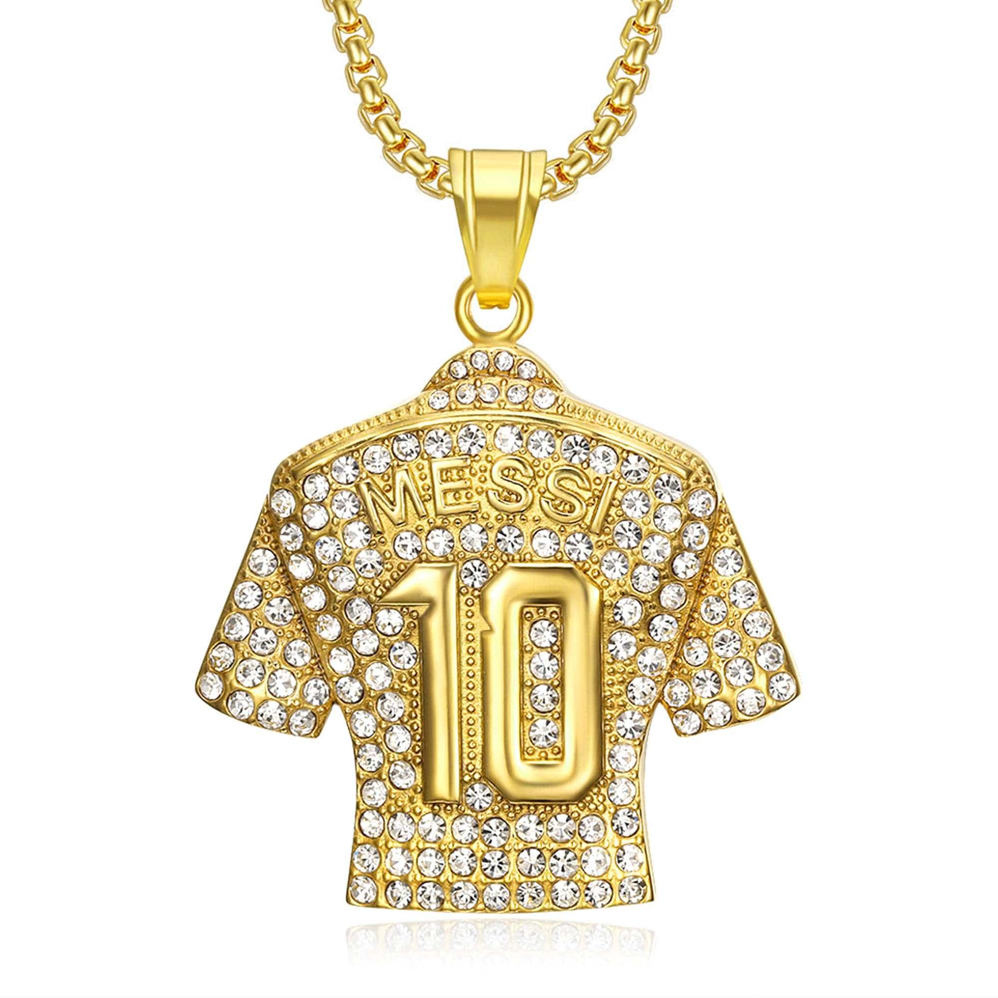 Messi 10 Titanium Soccer Pendant with sleek titanium finish and number 10 design for soccer fans