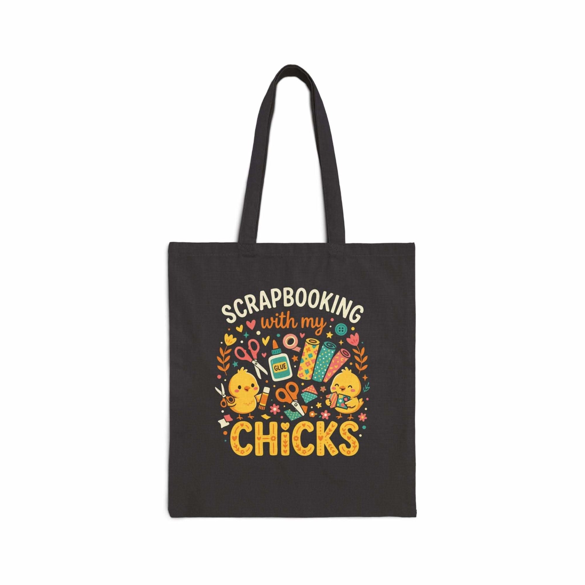 Scrapbooking with My Chicks Tote in cotton canvas featuring playful chick craft design and sturdy handles
