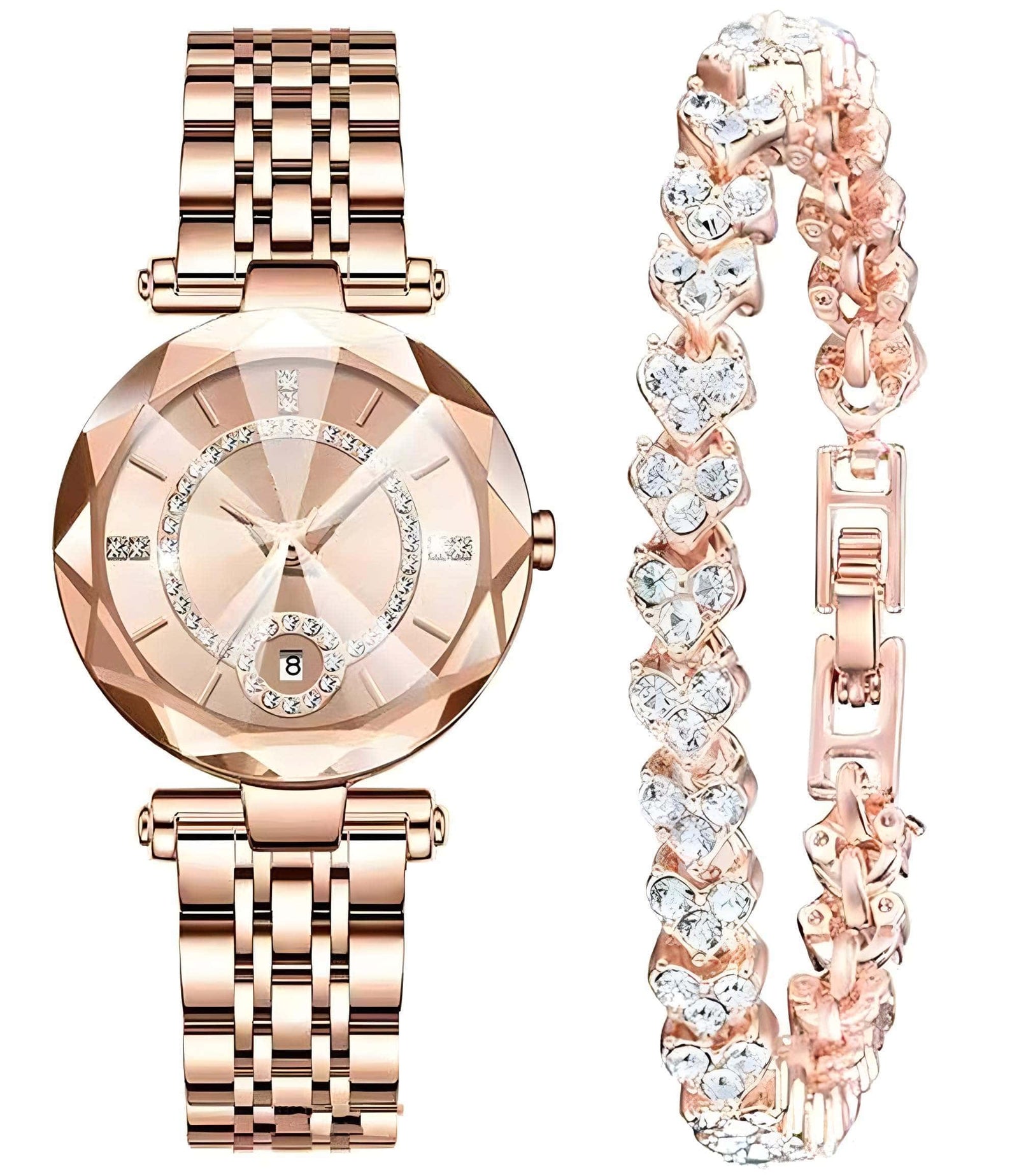 Rose Gold Elegant Womens Watch Set with analog display and premium Japanese movement
