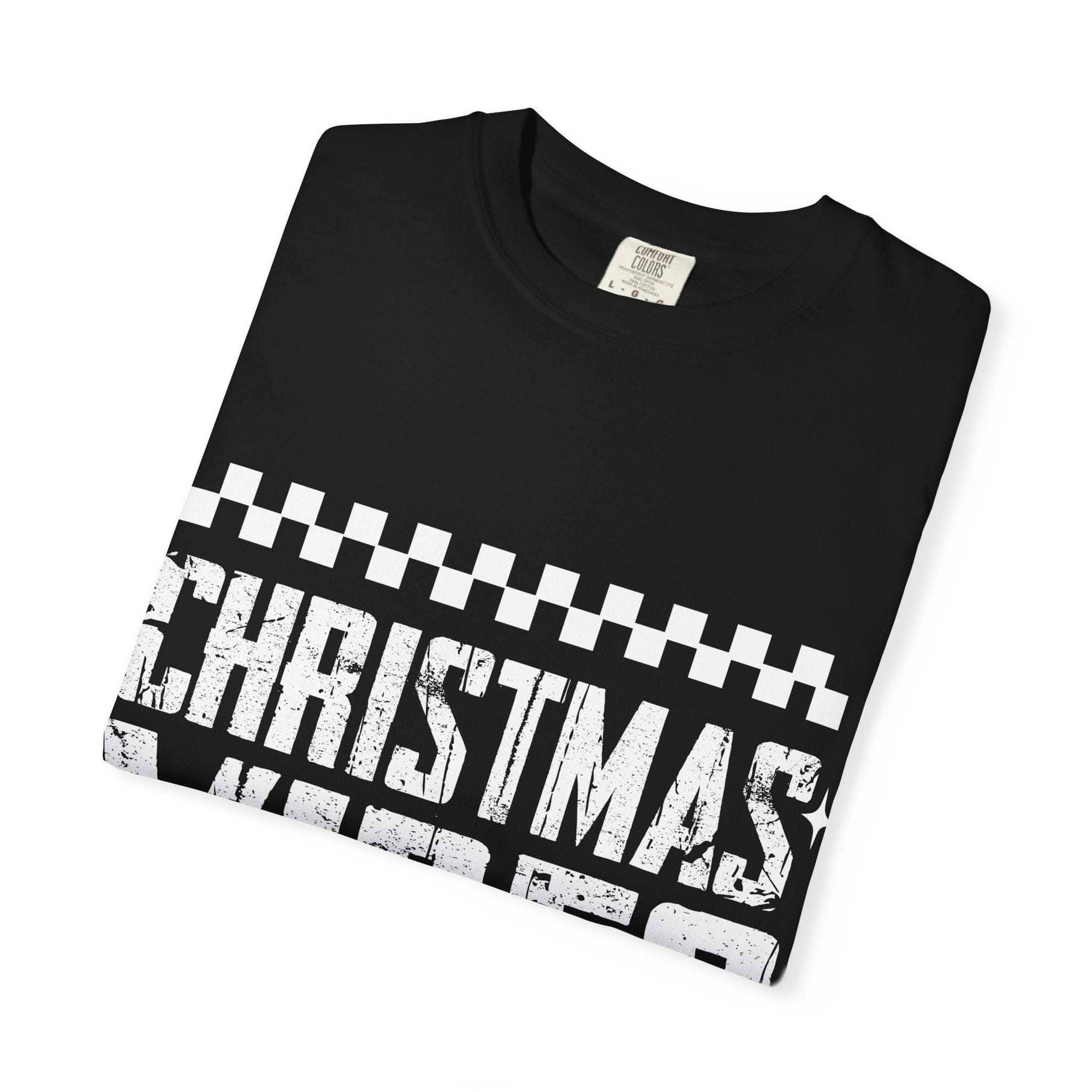 Distressed Christmas Vibes T-shirt with faded holiday graphics and garment-dyed vintage look