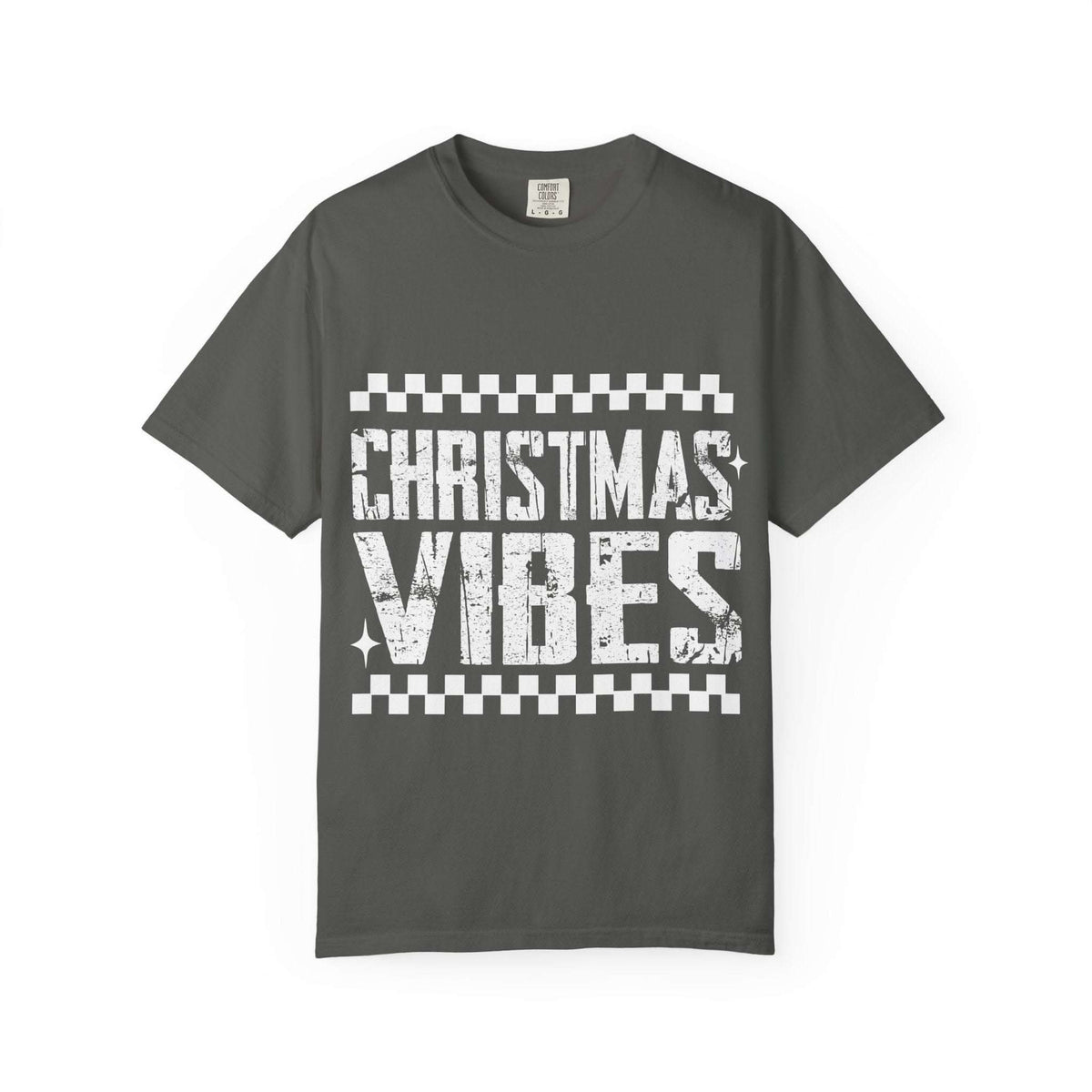 Distressed Christmas Vibes garment-dyed vintage holiday t-shirt with faded graphics and soft comfort