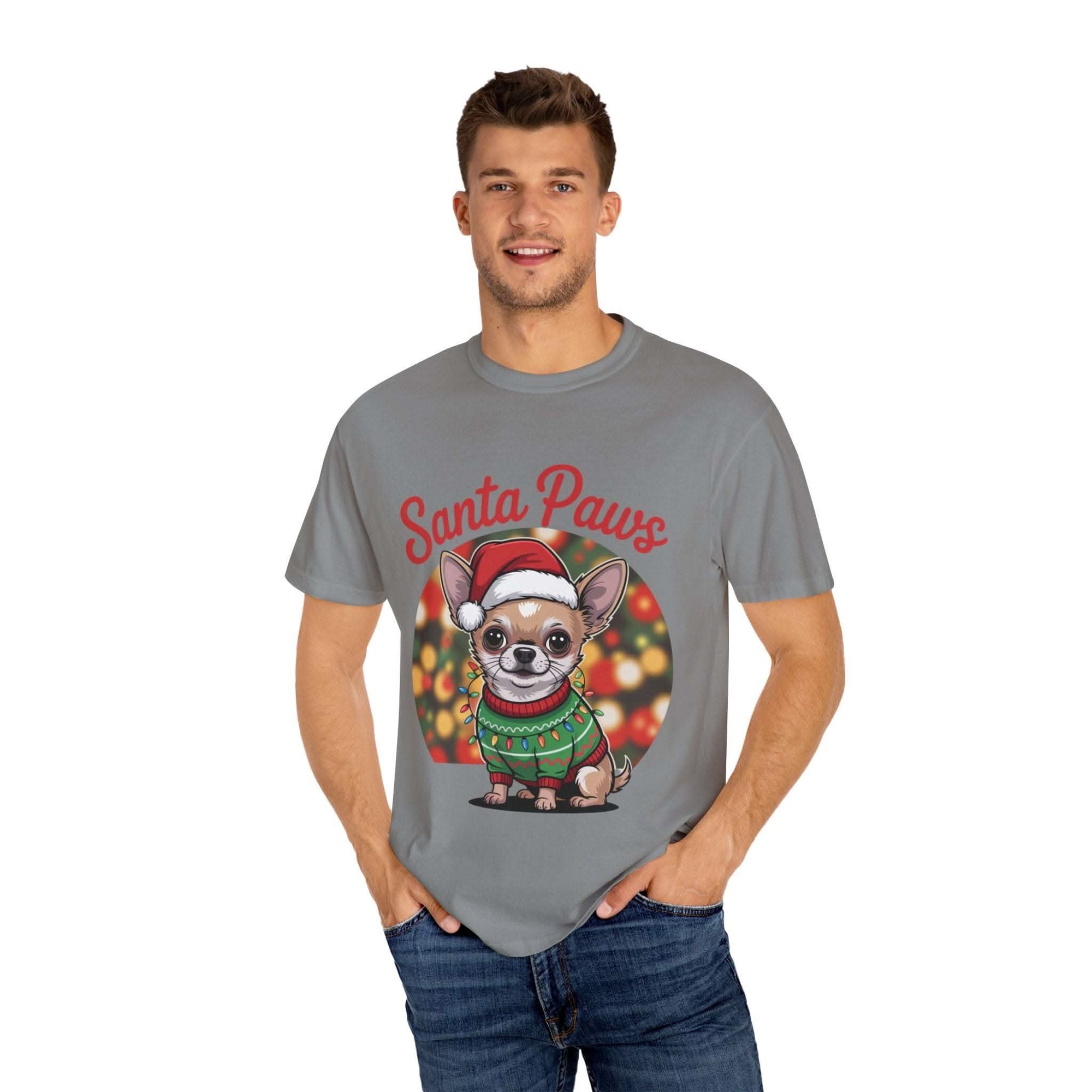 Bay Chihuahua Santa Paws T-Shirt from Printify, festive holiday pet apparel for dog lovers