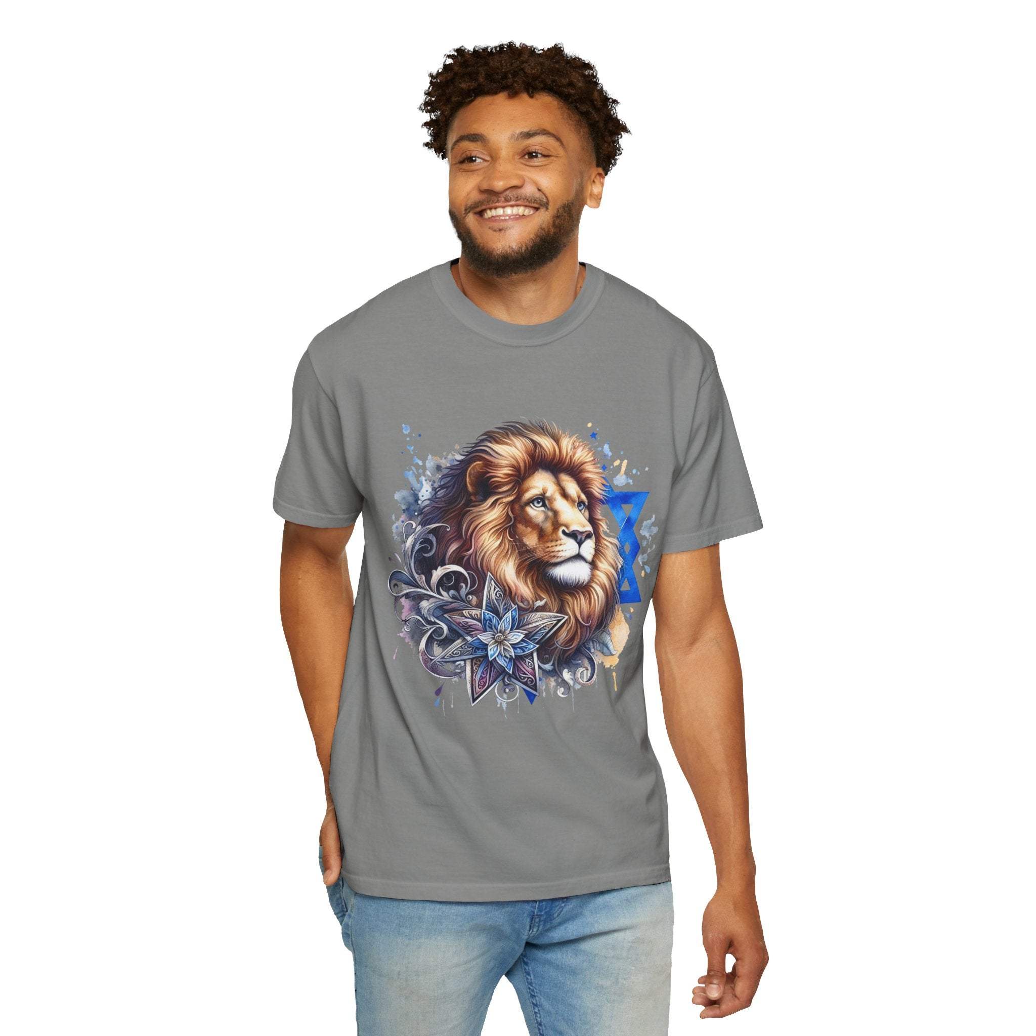 Lion of Judah T-Shirt with bold Jewish pride graphic on garment-dyed cotton tee