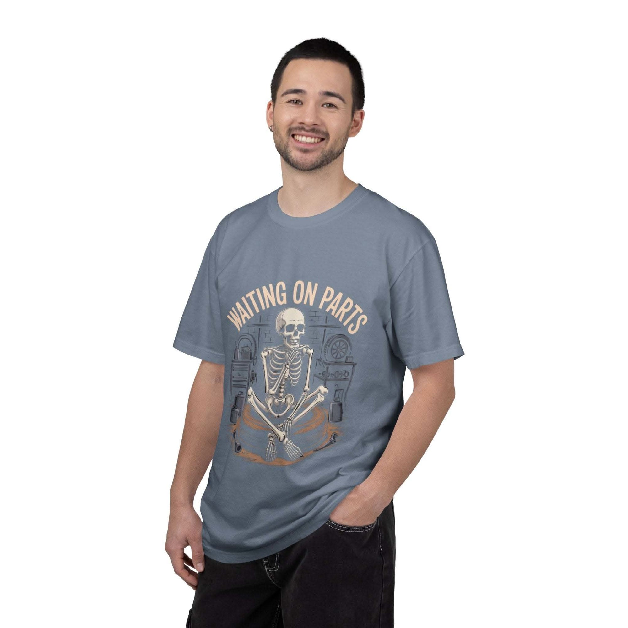 Vintage garment-dyed Waiting on Parts TShirt for mechanics with relaxed fit and soft cotton fabric