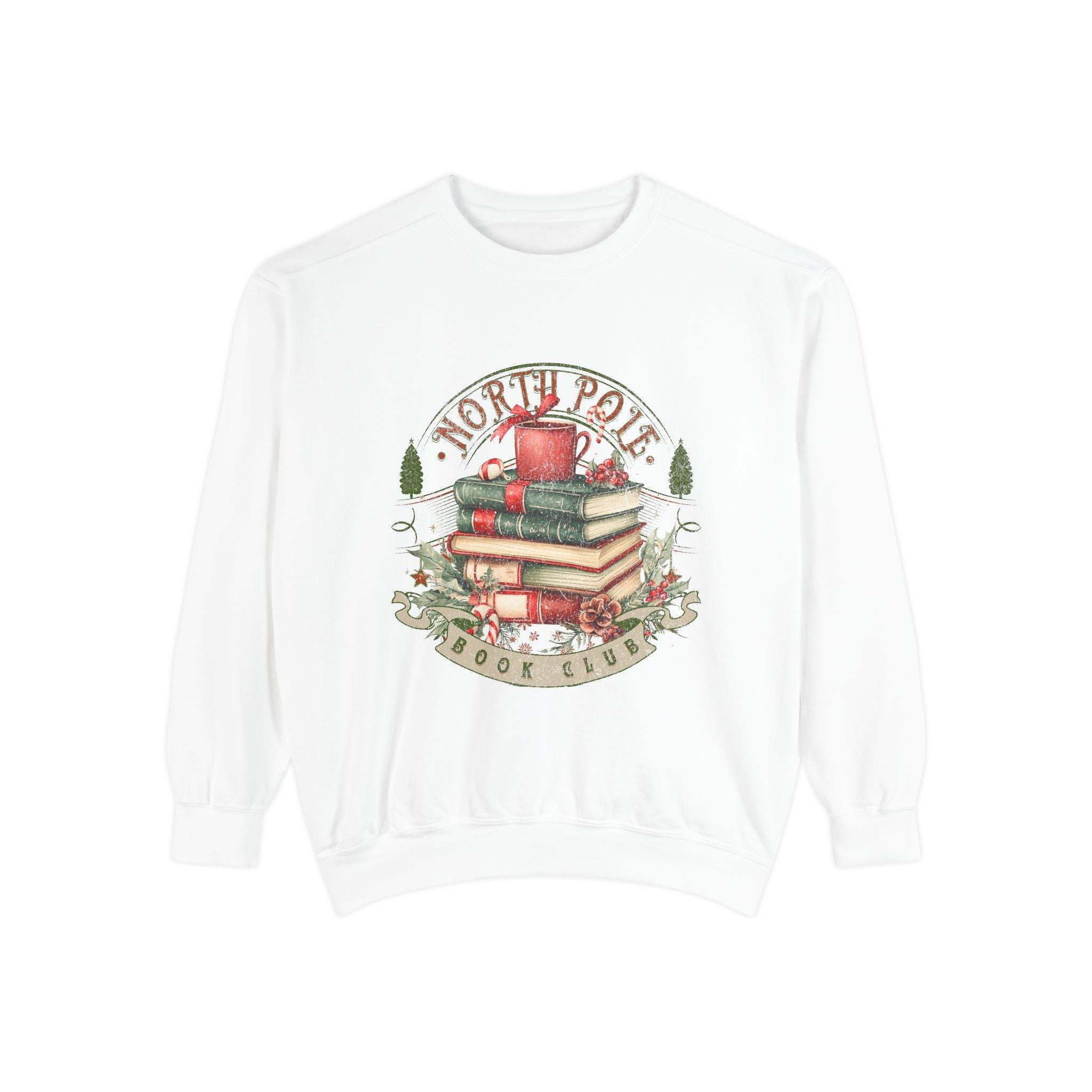 Vintage North Pole Book Club sweatshirt with cozy holiday design and soft cotton blend fabric